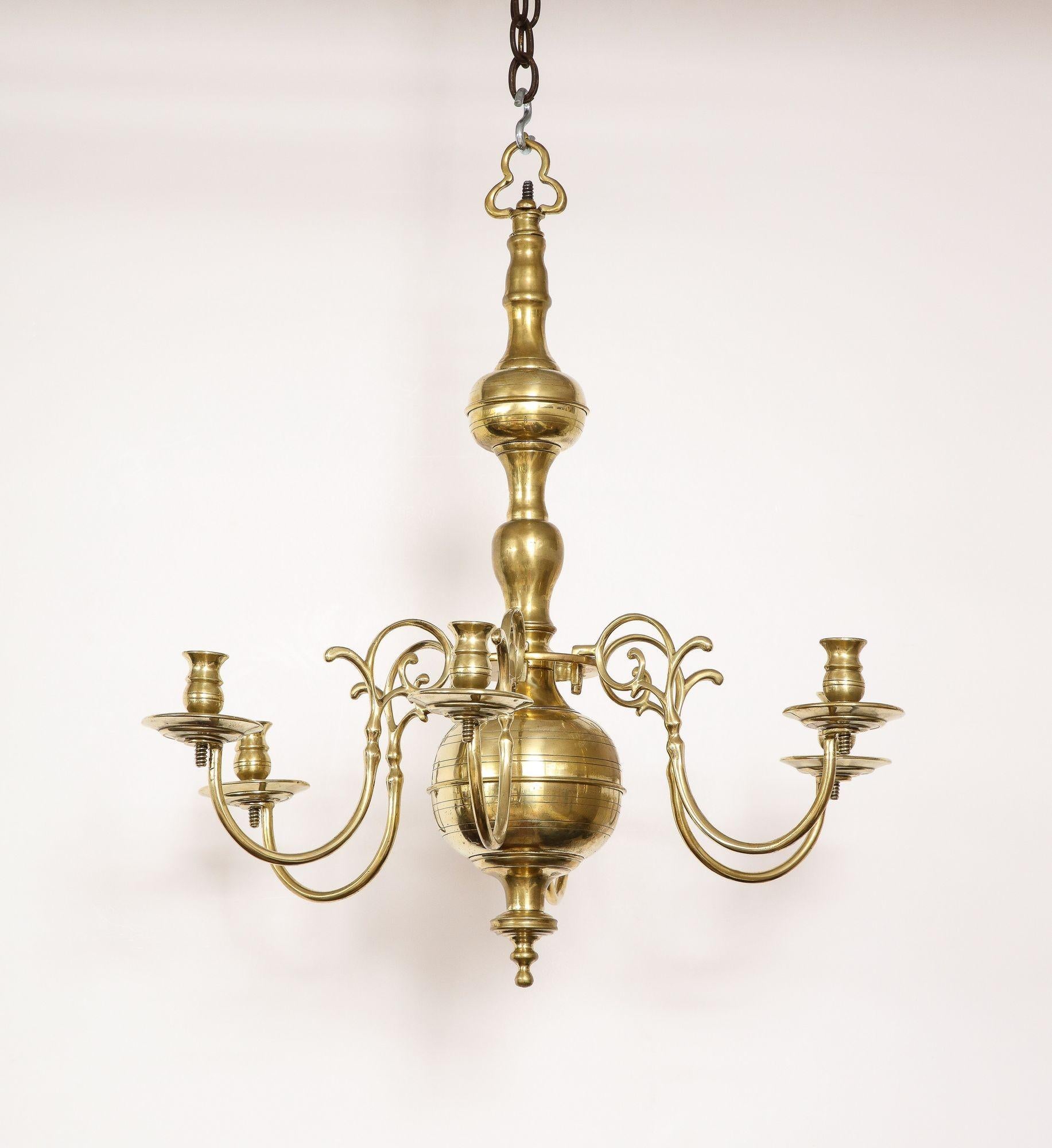 Dutch Baroque Brass Six Light Chandelier