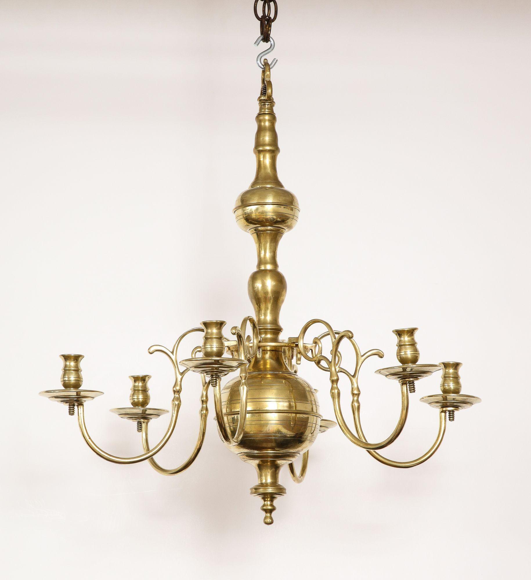 Cast Baroque Brass Six Light Chandelier