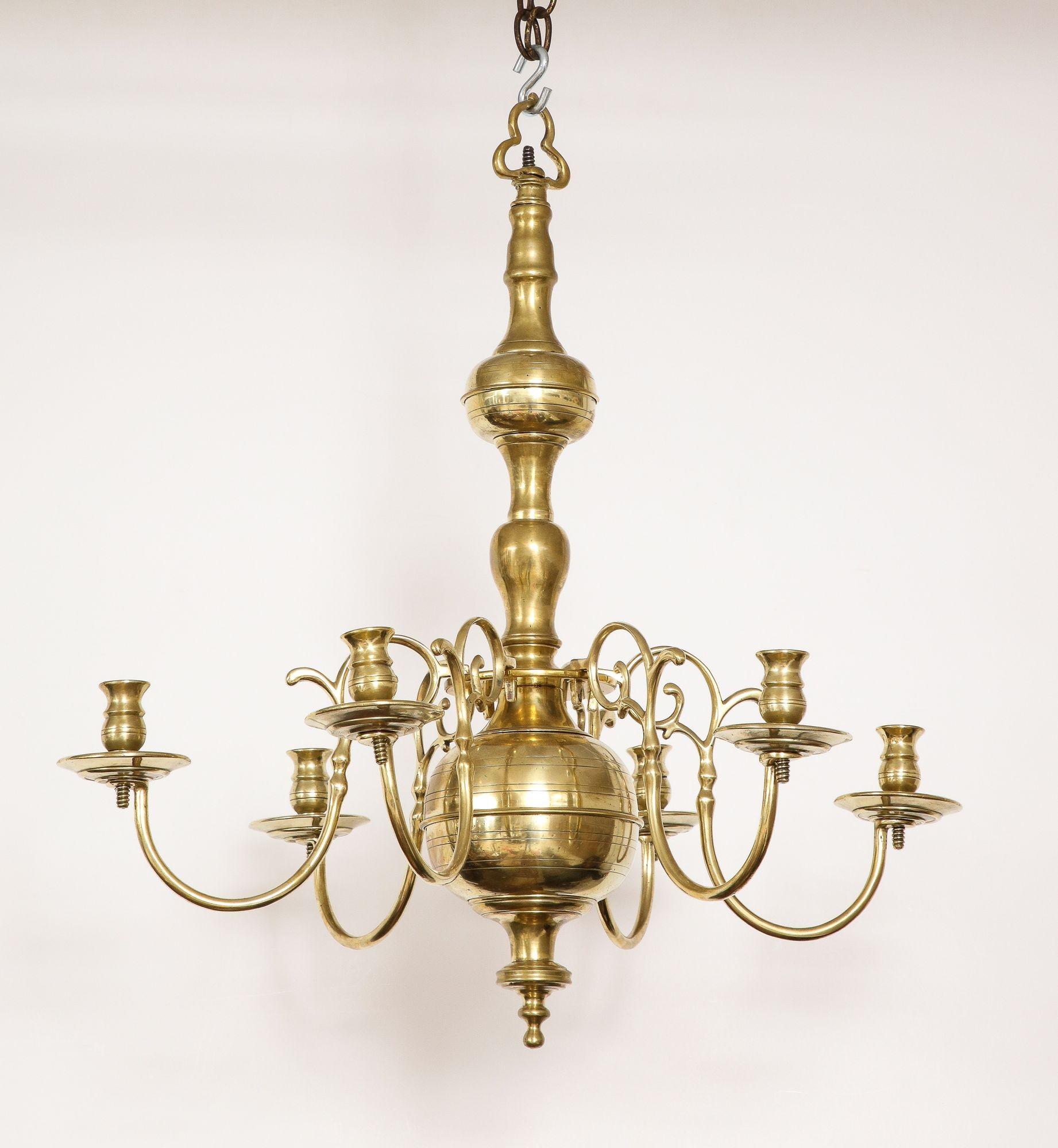 Baroque Brass Six Light Chandelier In Good Condition In Greenwich, CT