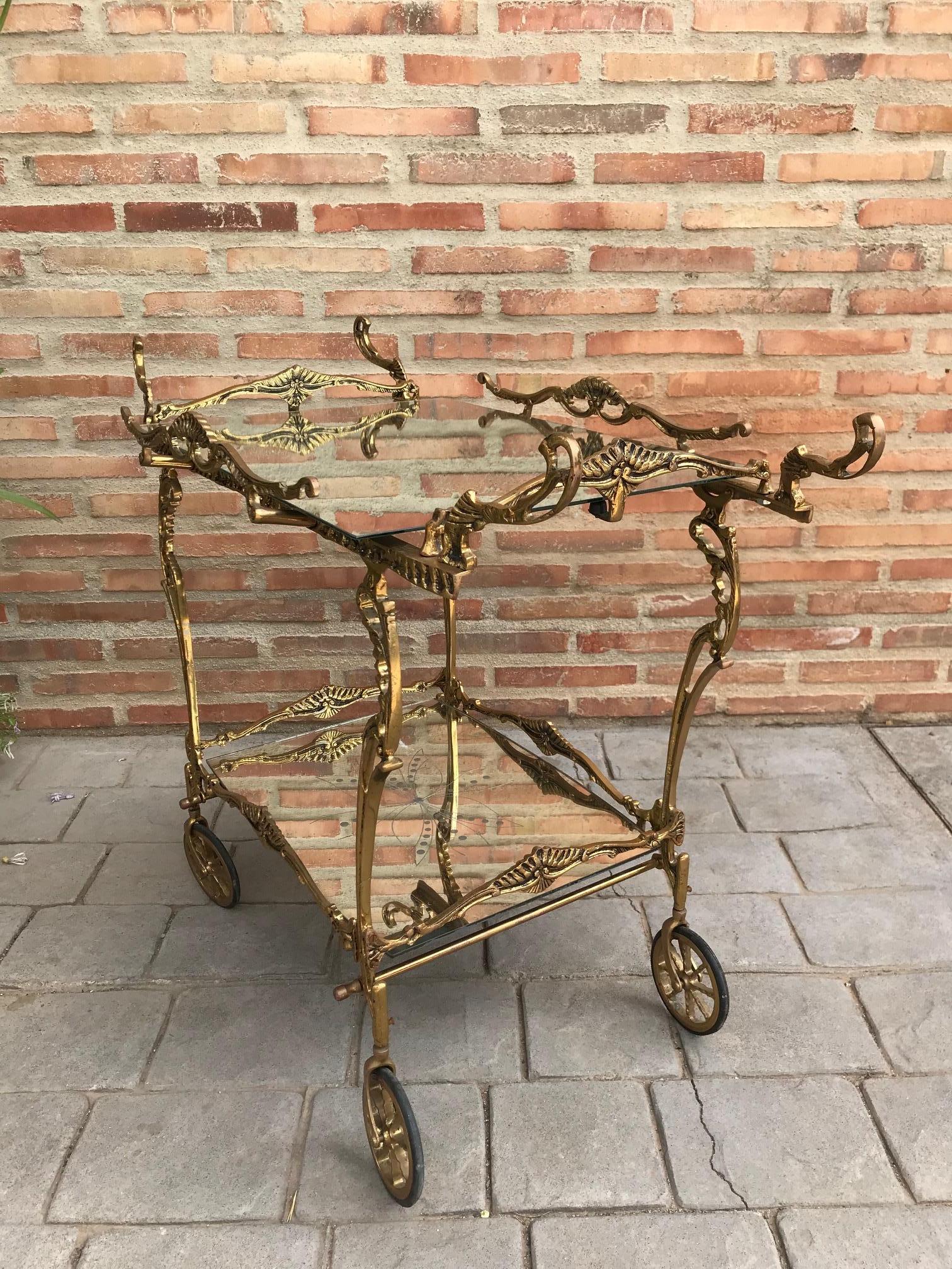 French Baroque Brass Two-Tier Bar Cart