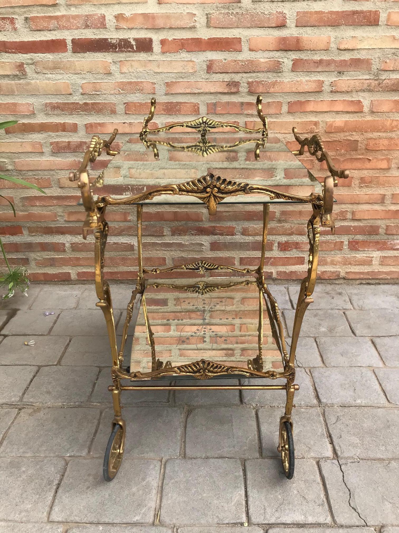 20th Century Baroque Brass Two-Tier Bar Cart