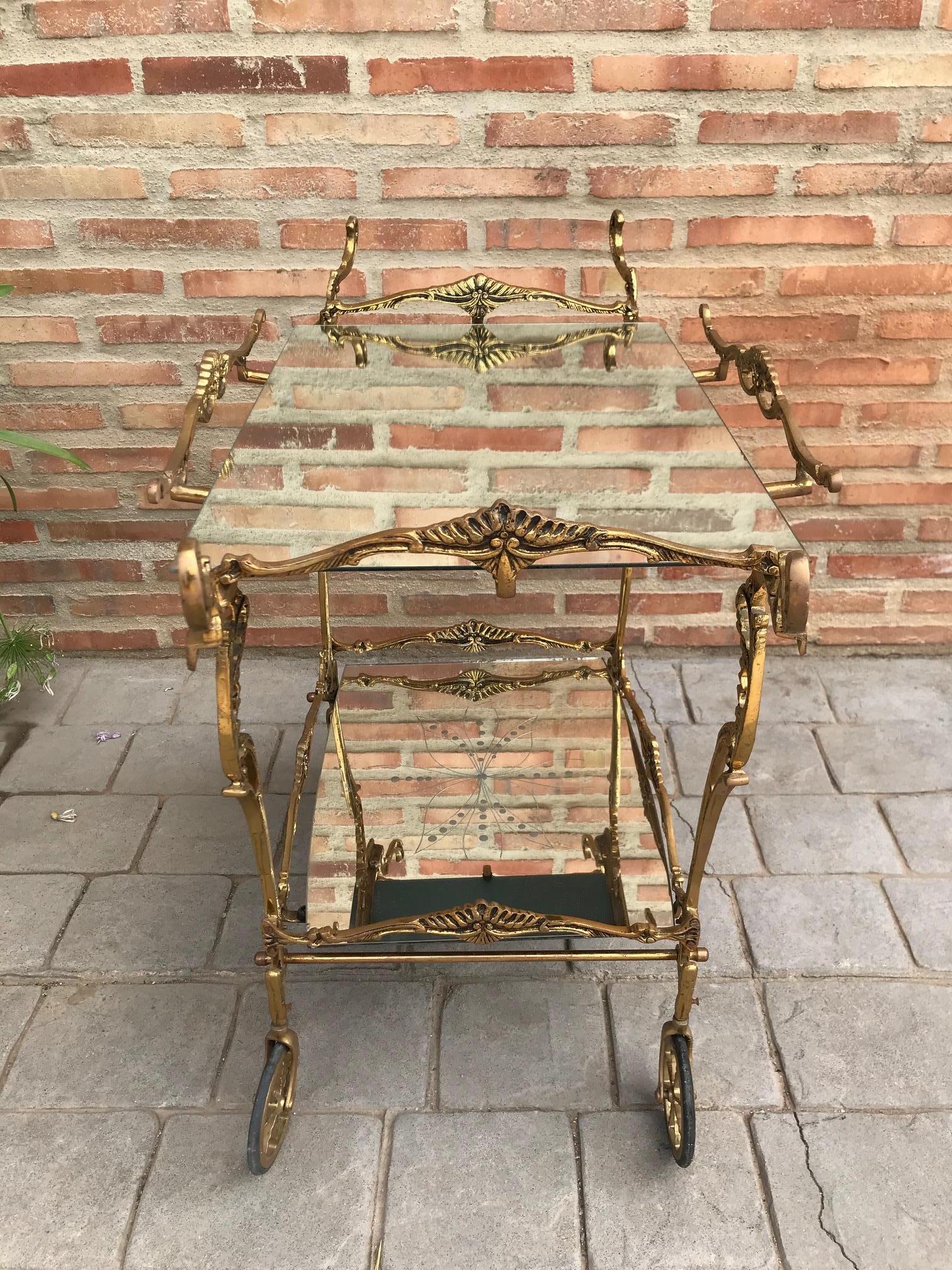 Bronze Baroque Brass Two-Tier Bar Cart