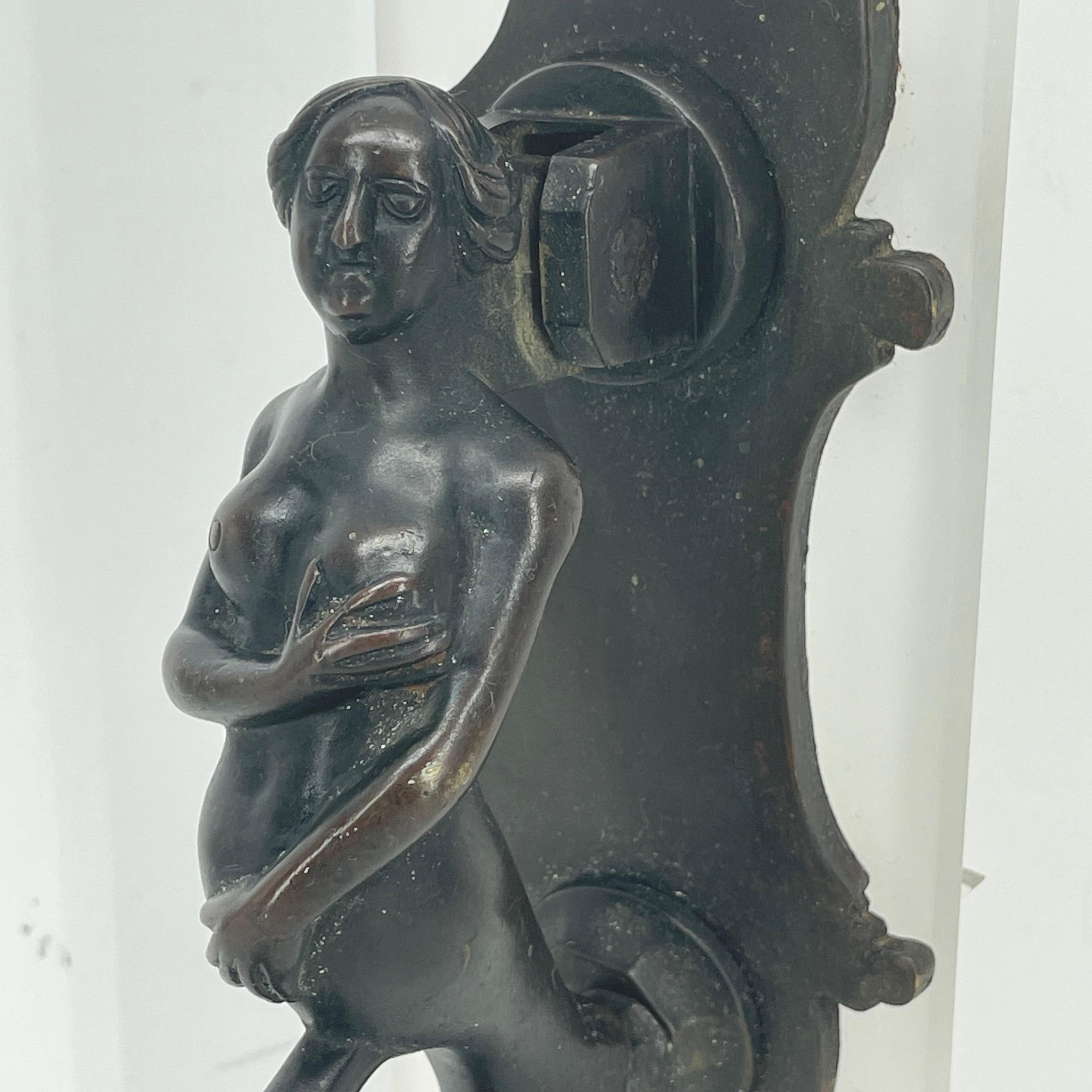 Early 18th Century Baroque Bronze Mermaid Door Knocker Mounted on Lucite Stand, German 1680-1700 For Sale