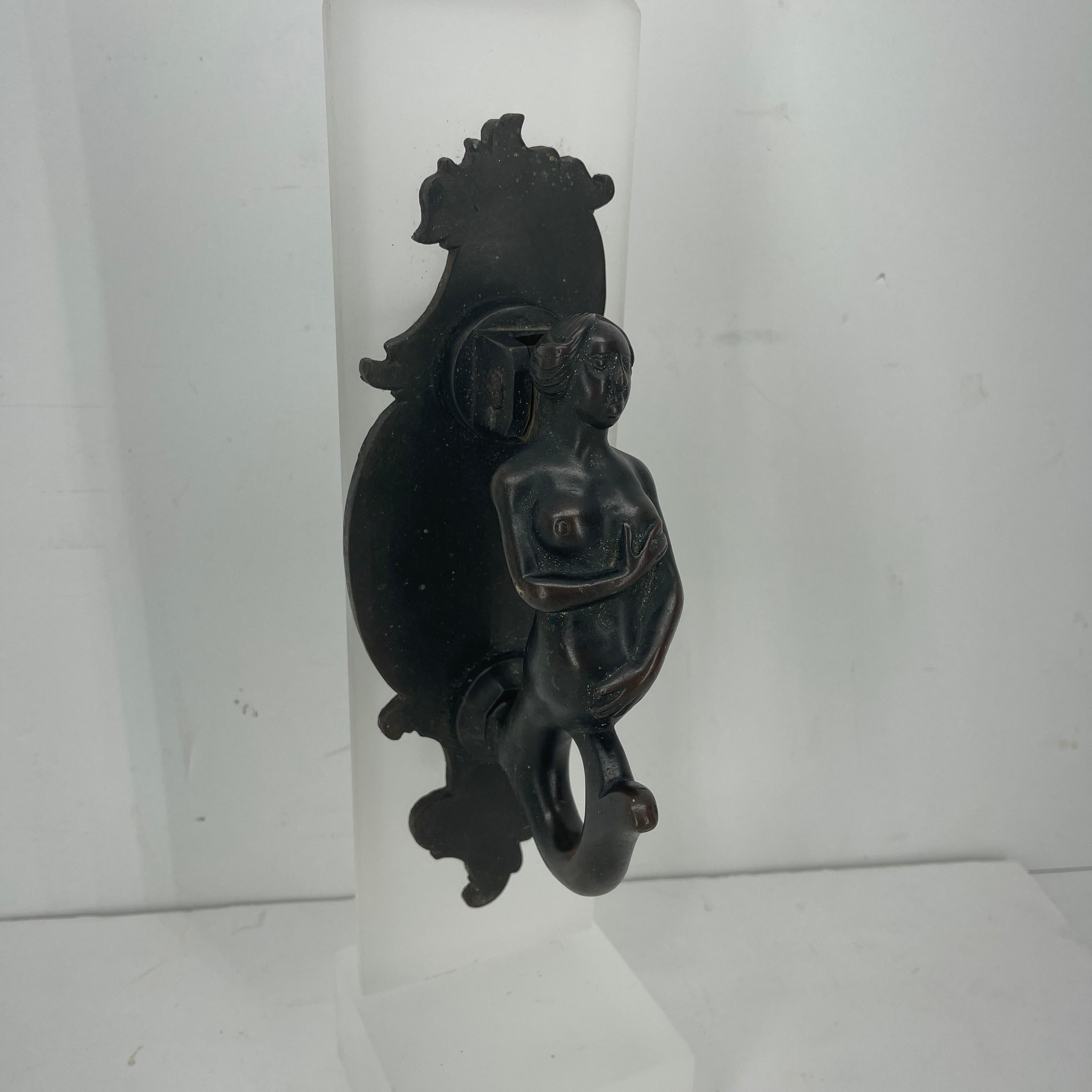 Baroque Bronze Mermaid Door Knocker Mounted on Lucite Stand, German 1680-1700 For Sale 3