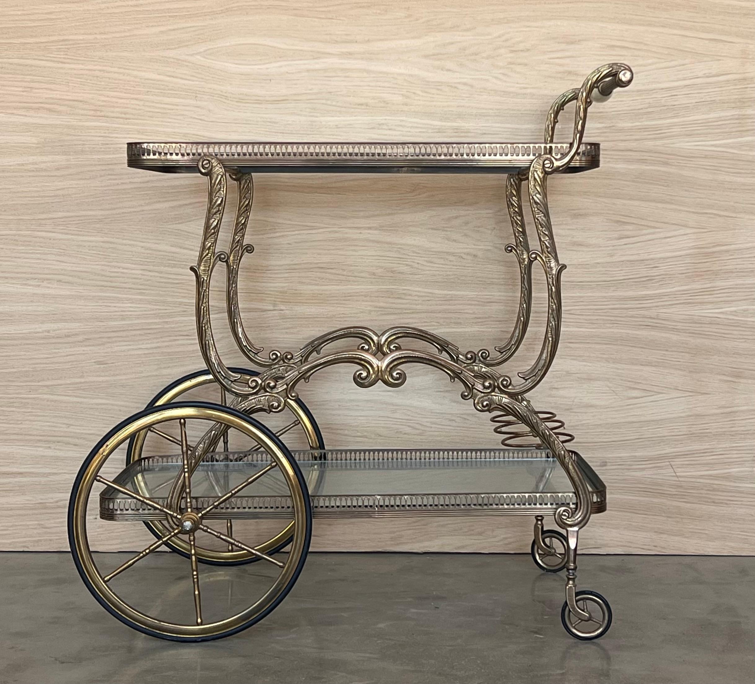 Spanish Baroque Bronze Two Tier Bar or Tea Cart For Sale