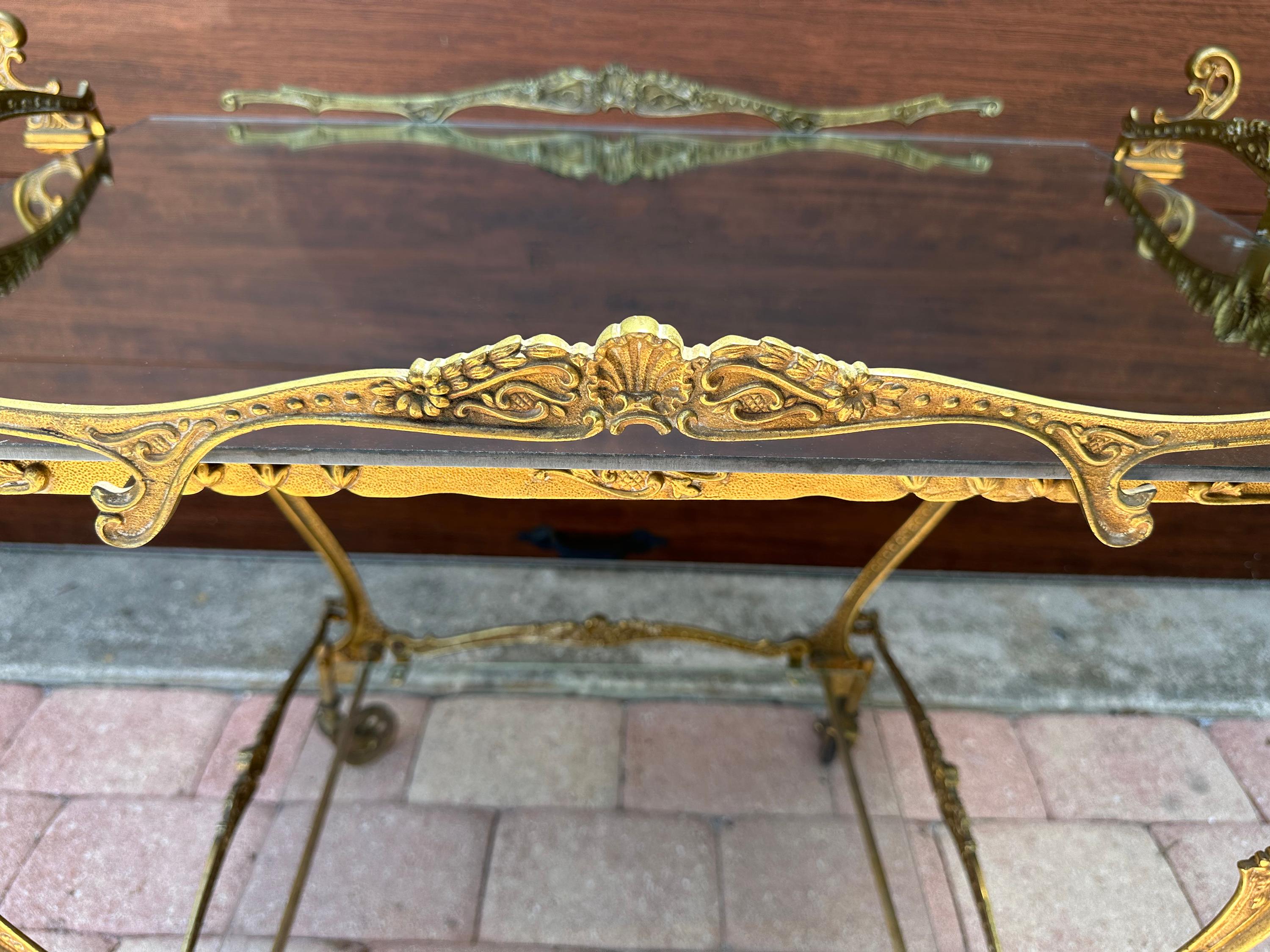 Portuguese Baroque Bronze Two Tier Bar or Tea Cart For Sale