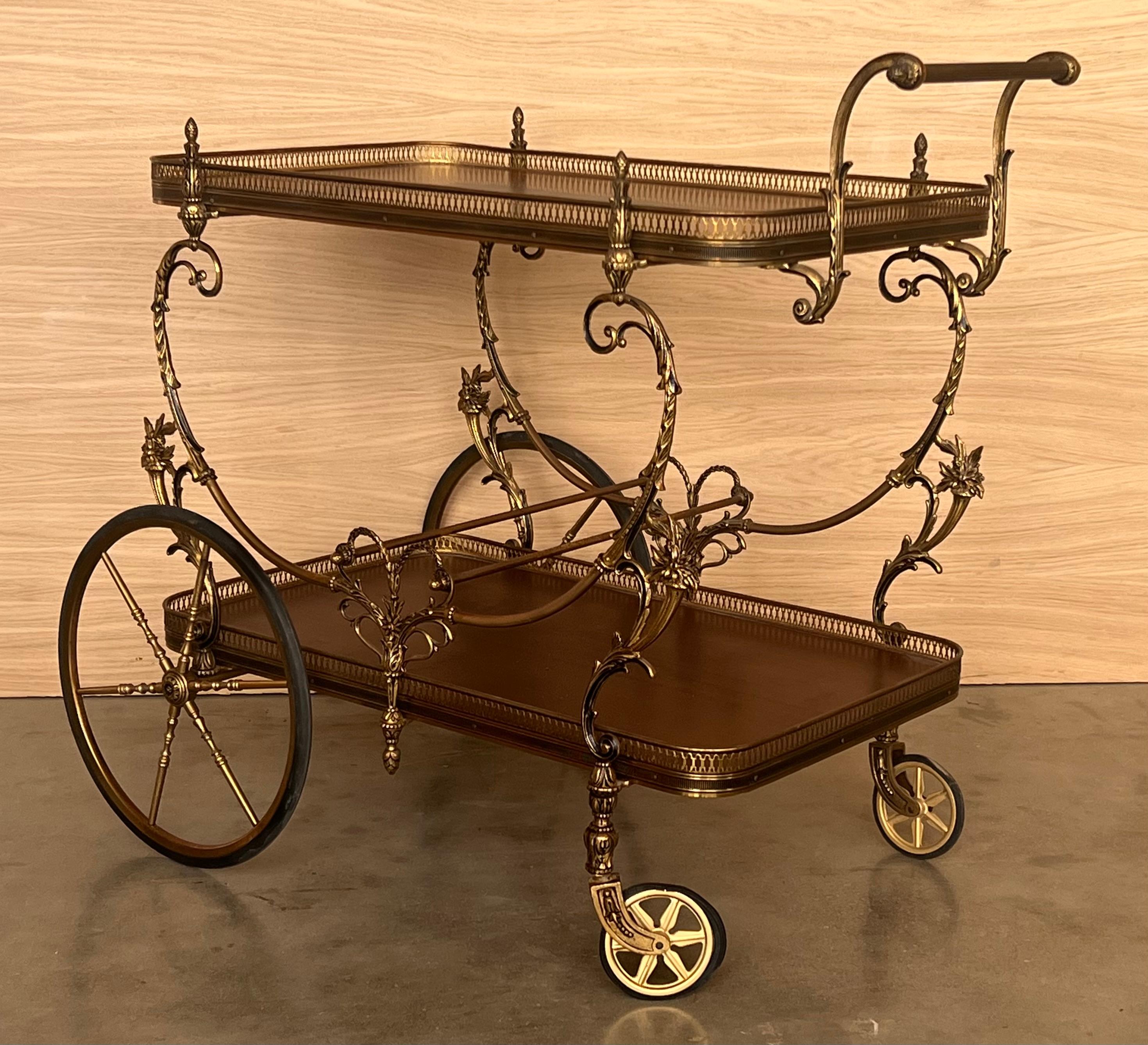Baroque Bronze Two Tier Bar or Tea Cart In Good Condition For Sale In Miami, FL