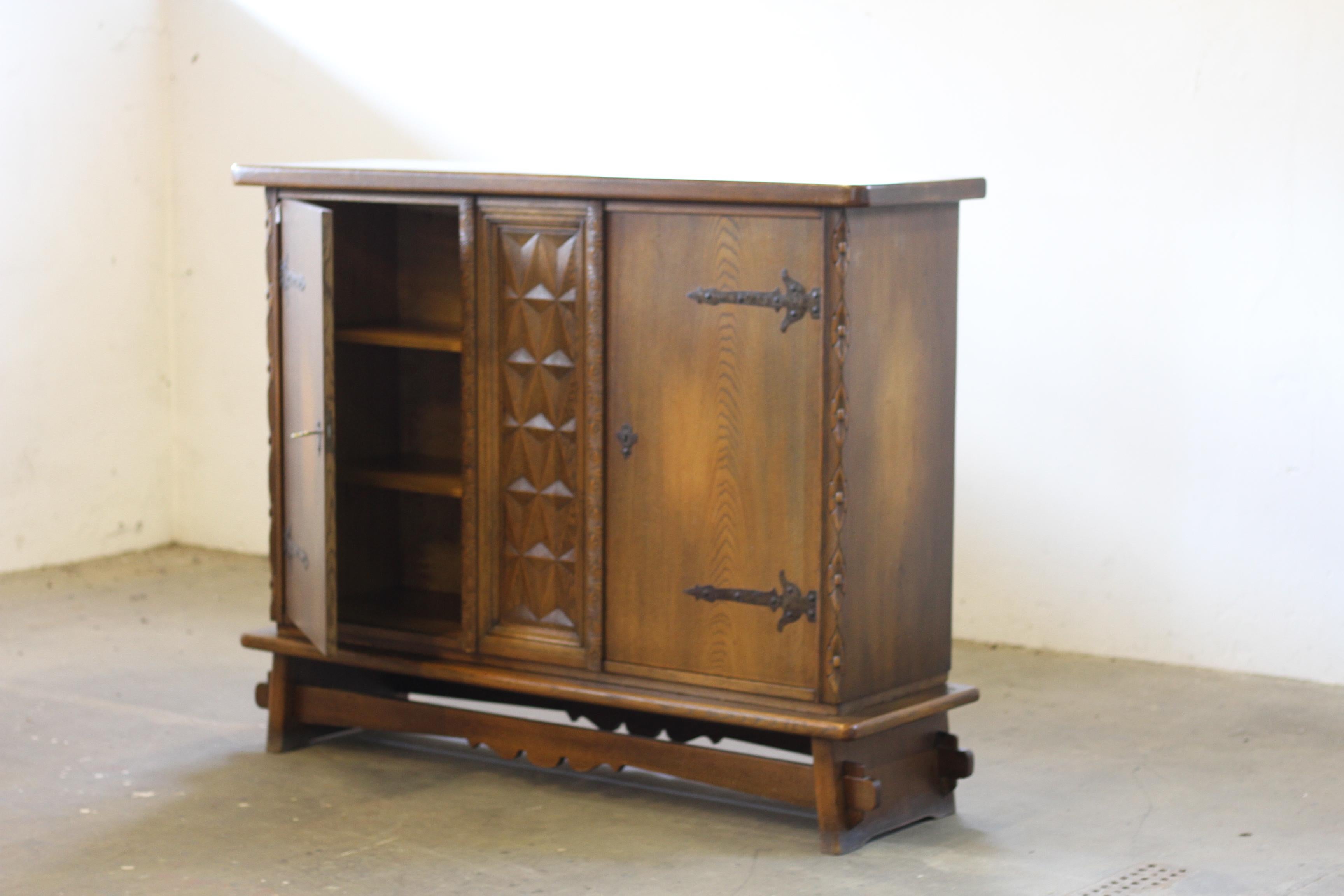 Baroque Brutalist Style Oak Cabinet Danish 1960s For Sale 12