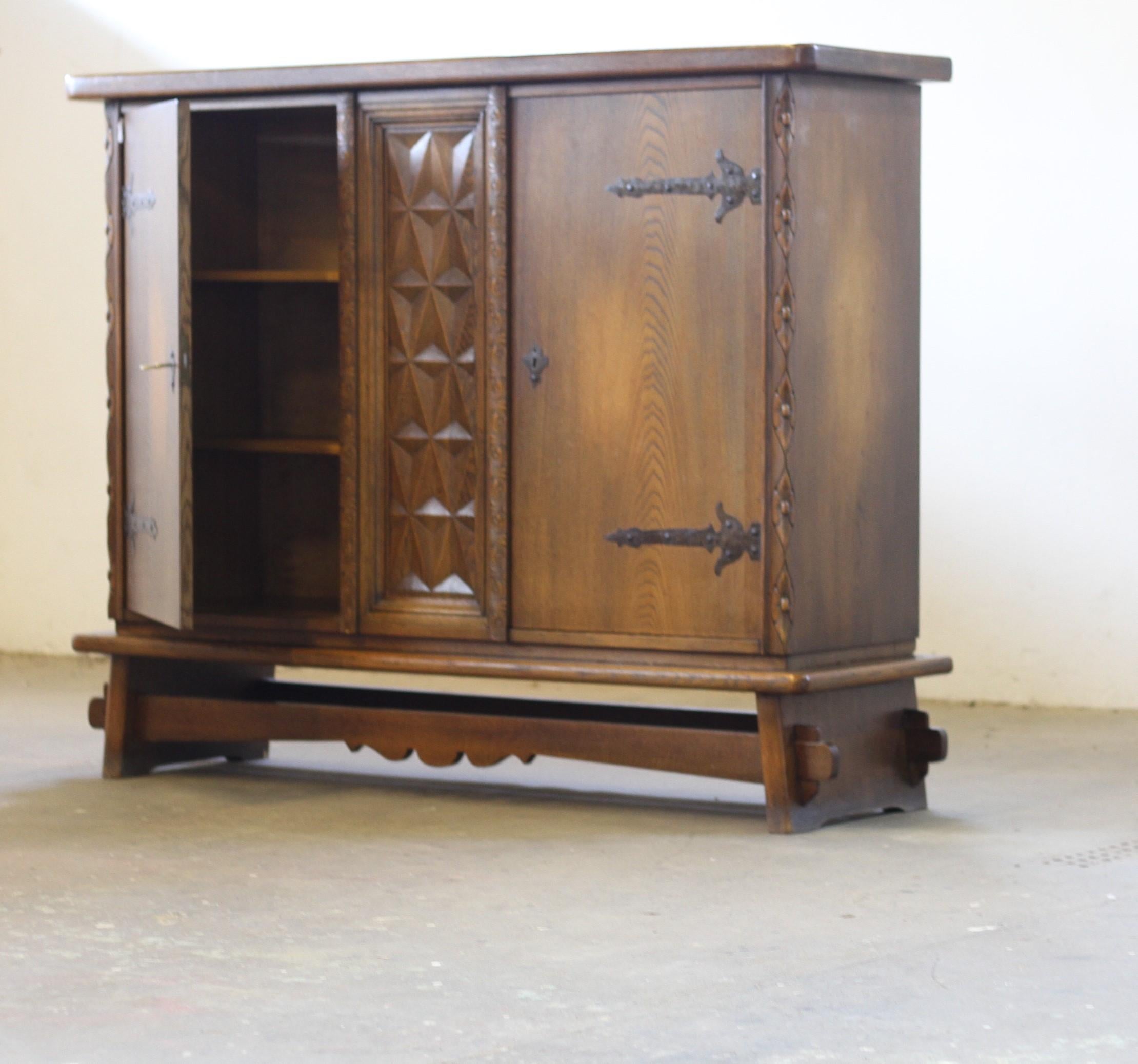 Baroque Brutalist Style Oak Cabinet Danish 1960s For Sale 13