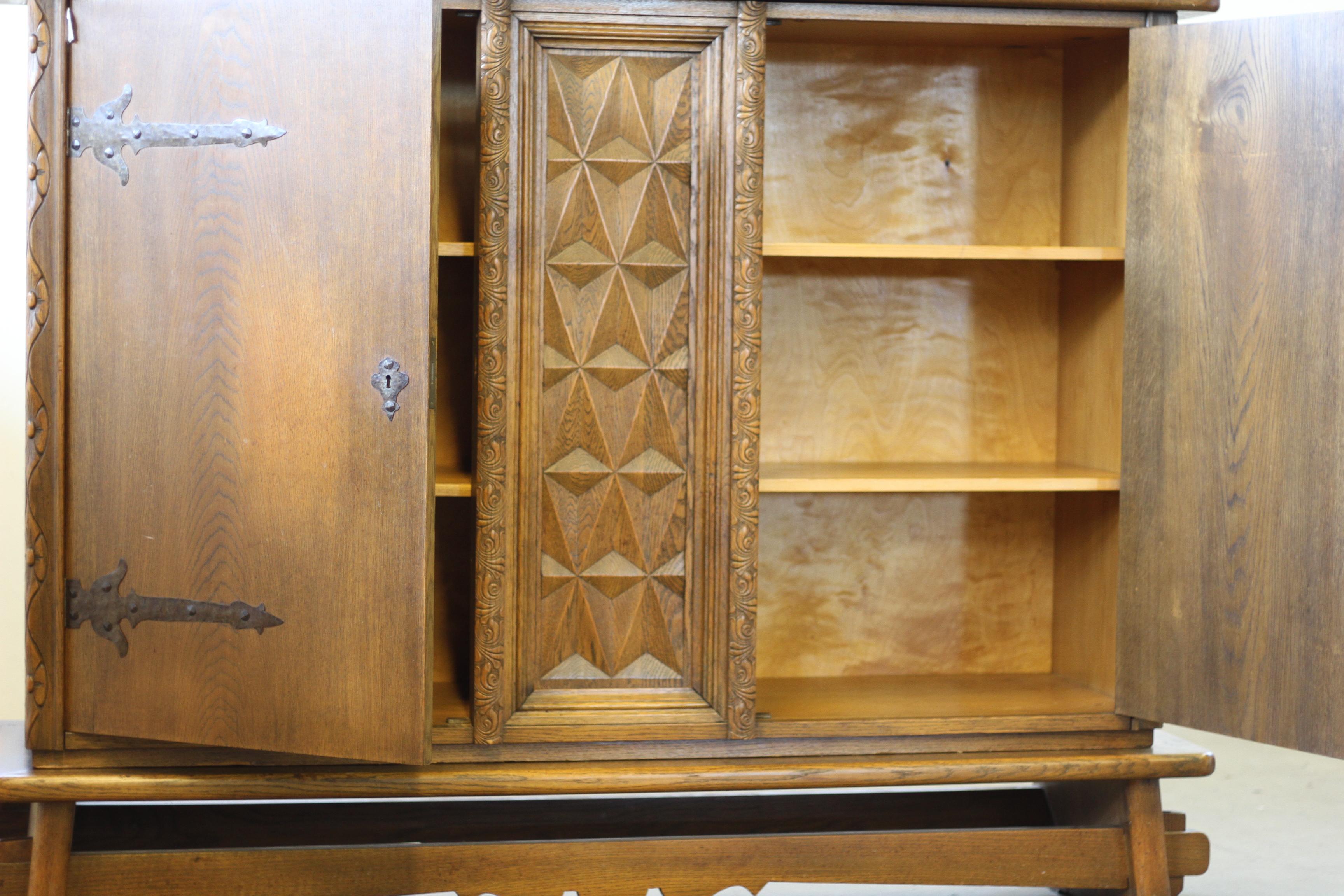 Baroque Brutalist Style Oak Cabinet Danish 1960s For Sale 15