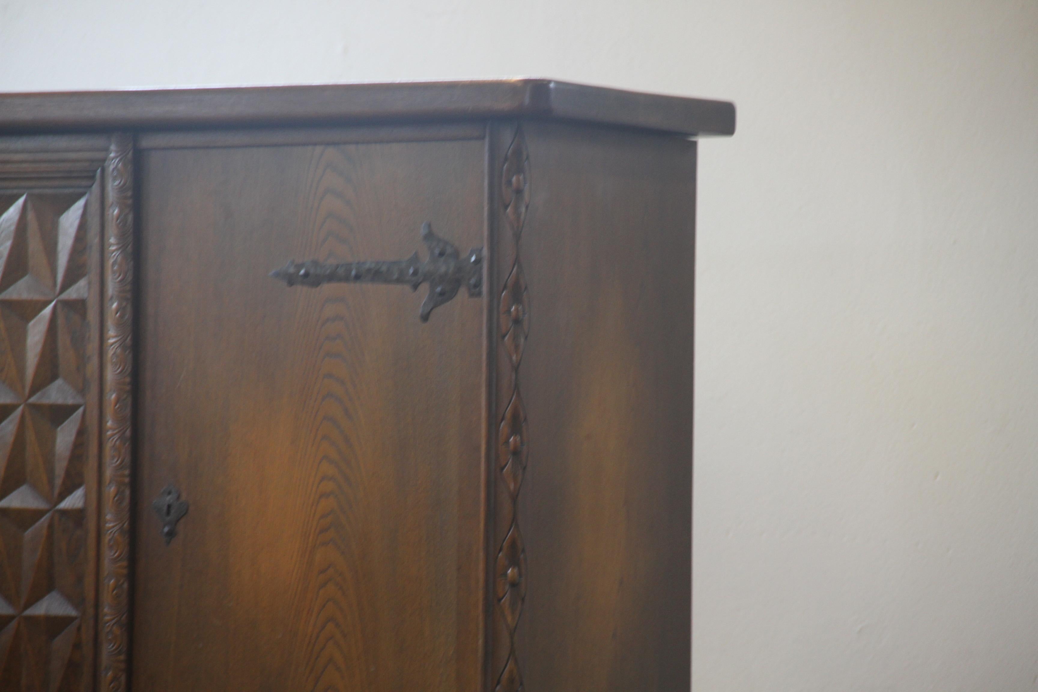 Mid-20th Century Baroque Brutalist Style Oak Cabinet Danish 1960s For Sale