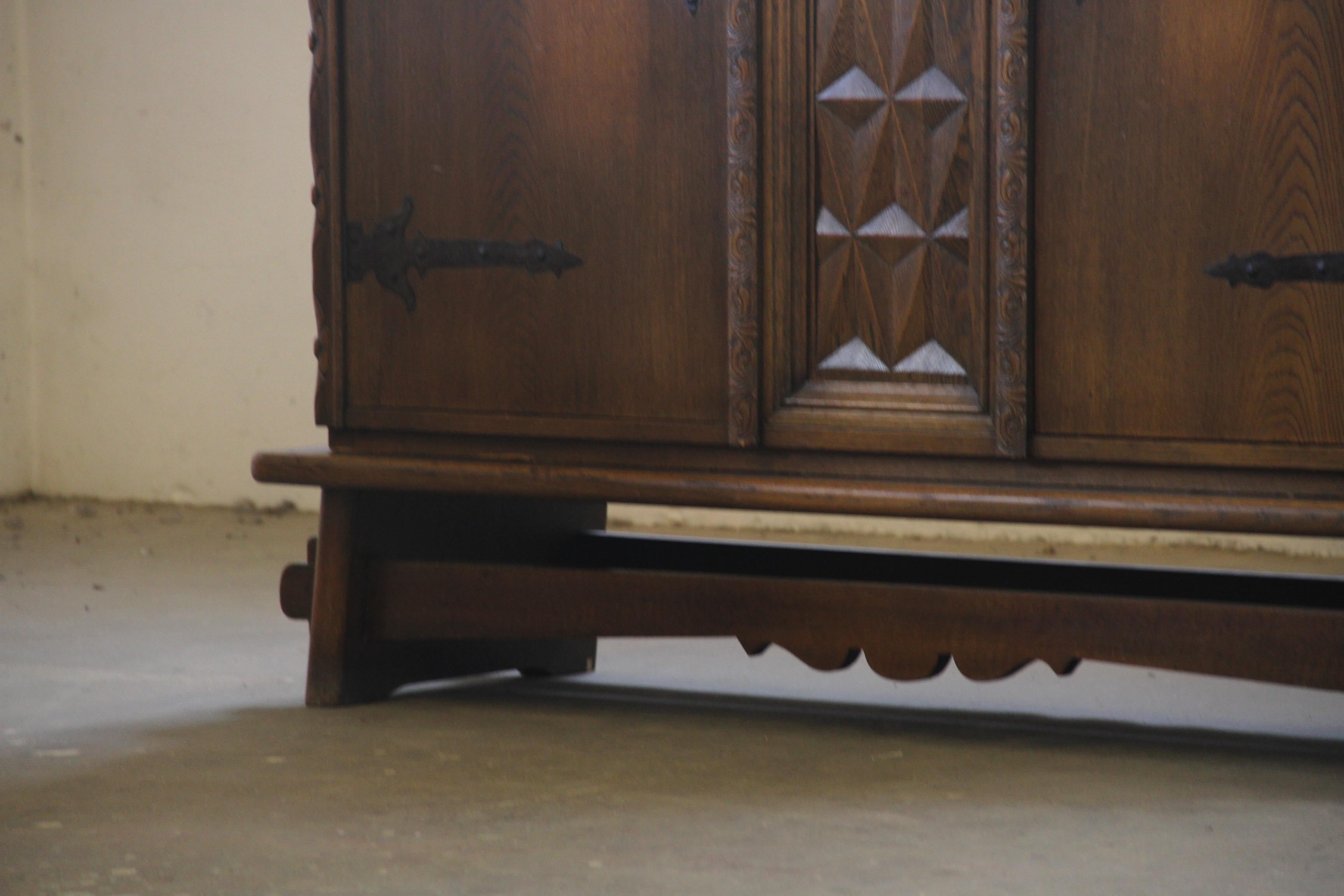 Metal Baroque Brutalist Style Oak Cabinet Danish 1960s For Sale