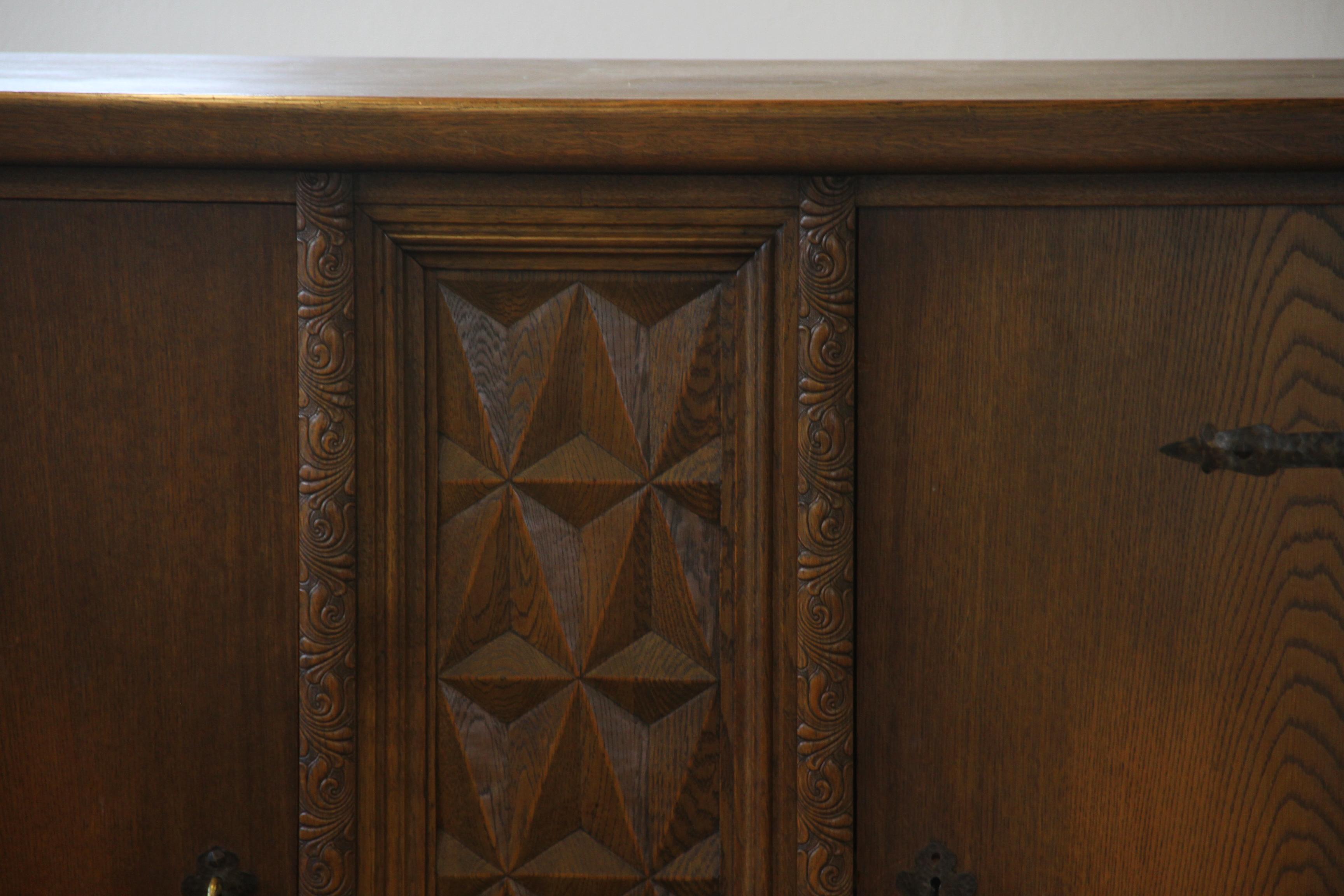 Baroque Brutalist Style Oak Cabinet Danish 1960s For Sale 1