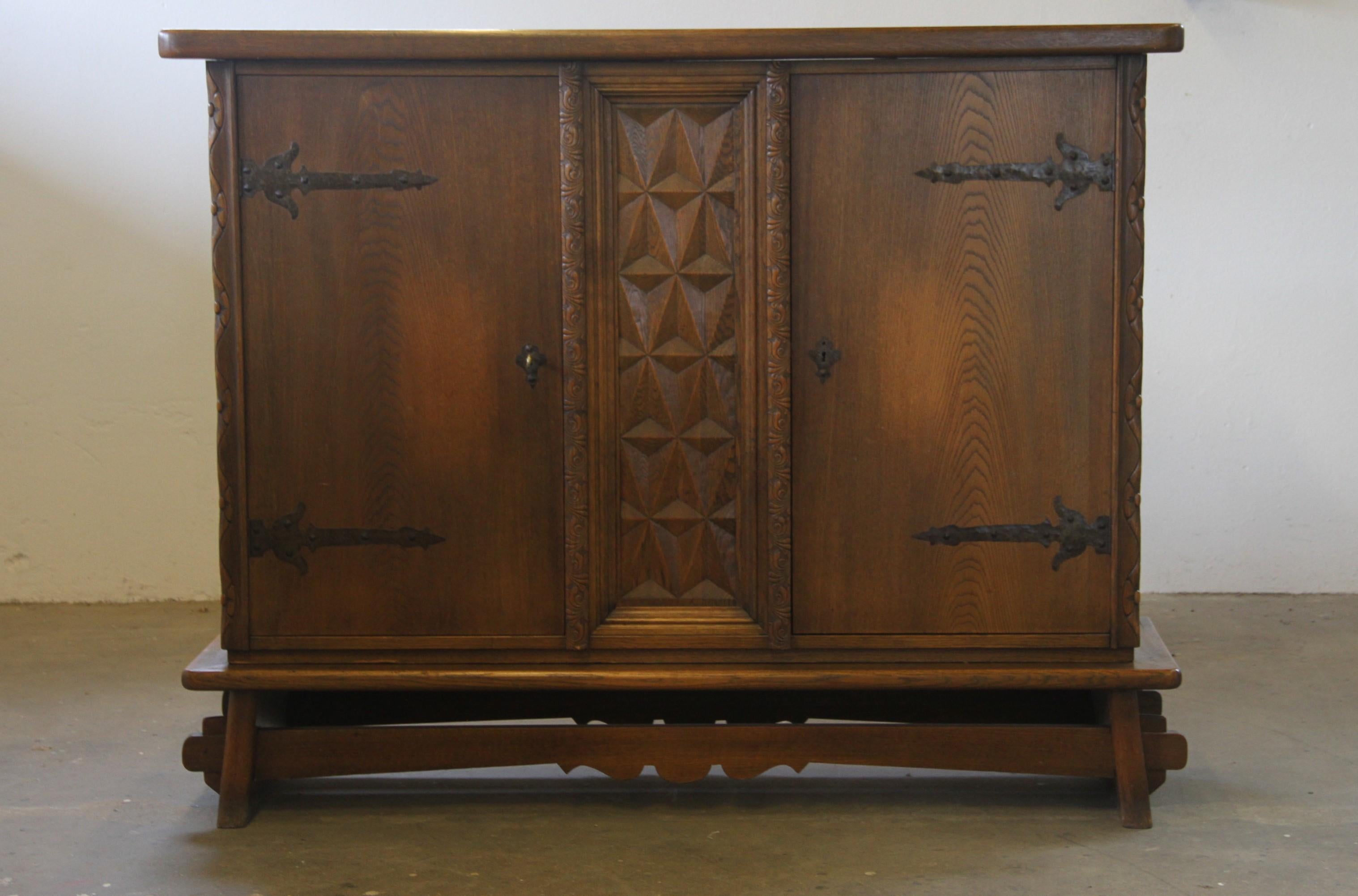 Baroque Brutalist Style Oak Cabinet Danish 1960s For Sale 2