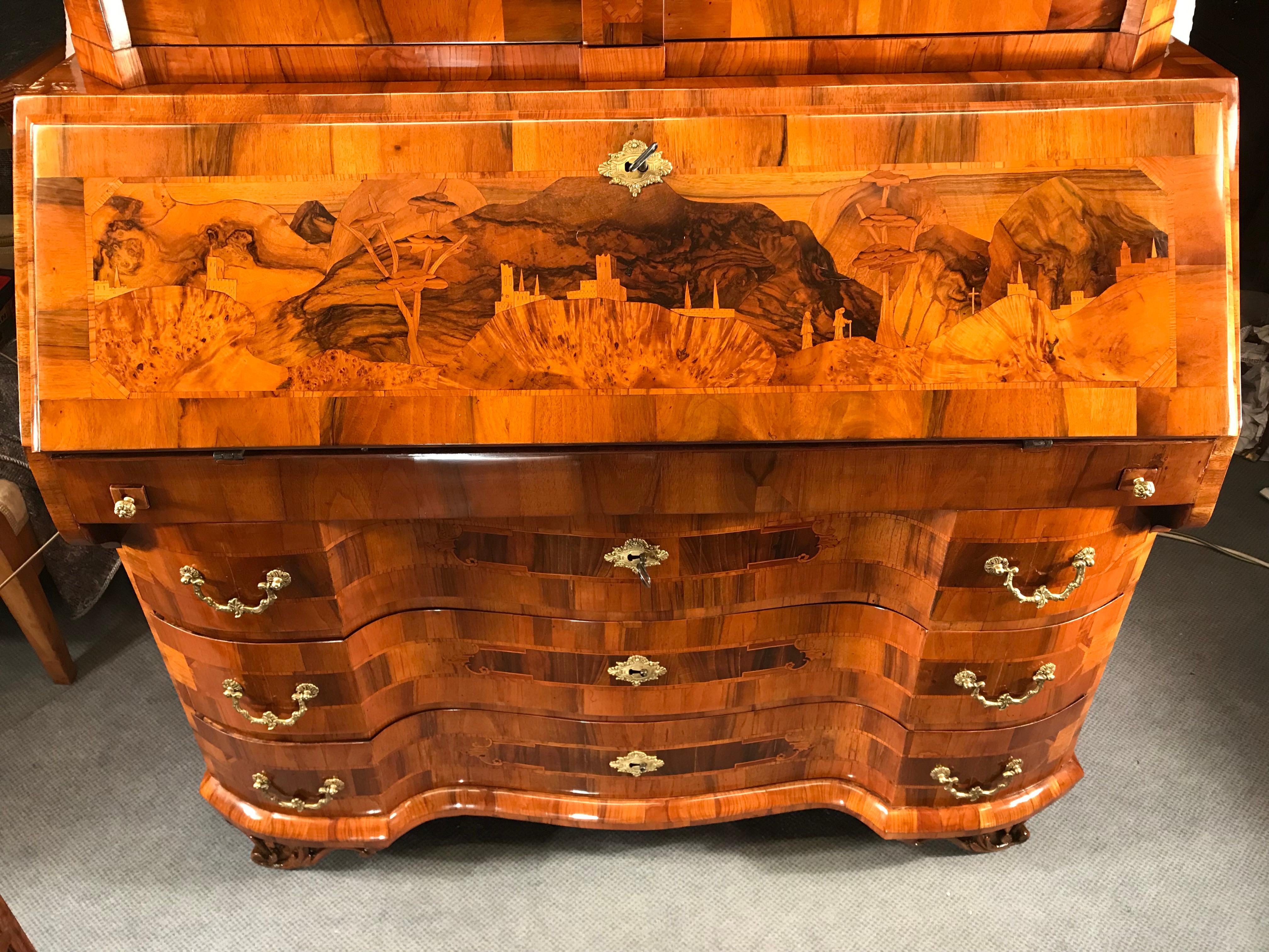 Elm Baroque Cabinet with Secretaire, Germany, 1750-1760 For Sale