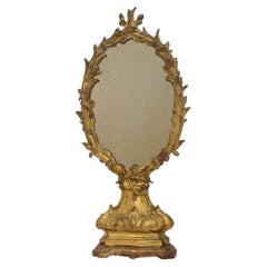 Baroque Carved Gilt Wood Standing Mirror, Italy, Circa 1750