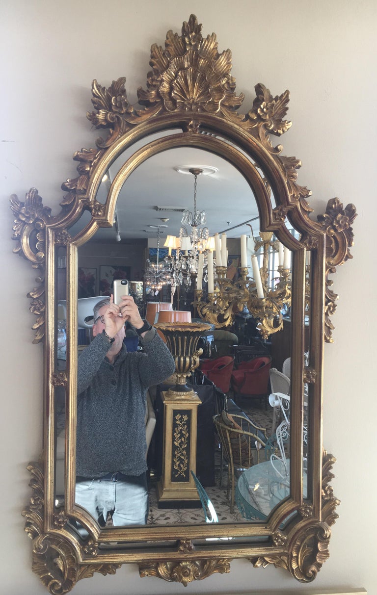 Baroque Carved Large Gilt Hanging Wall Mirror at 1stDibs