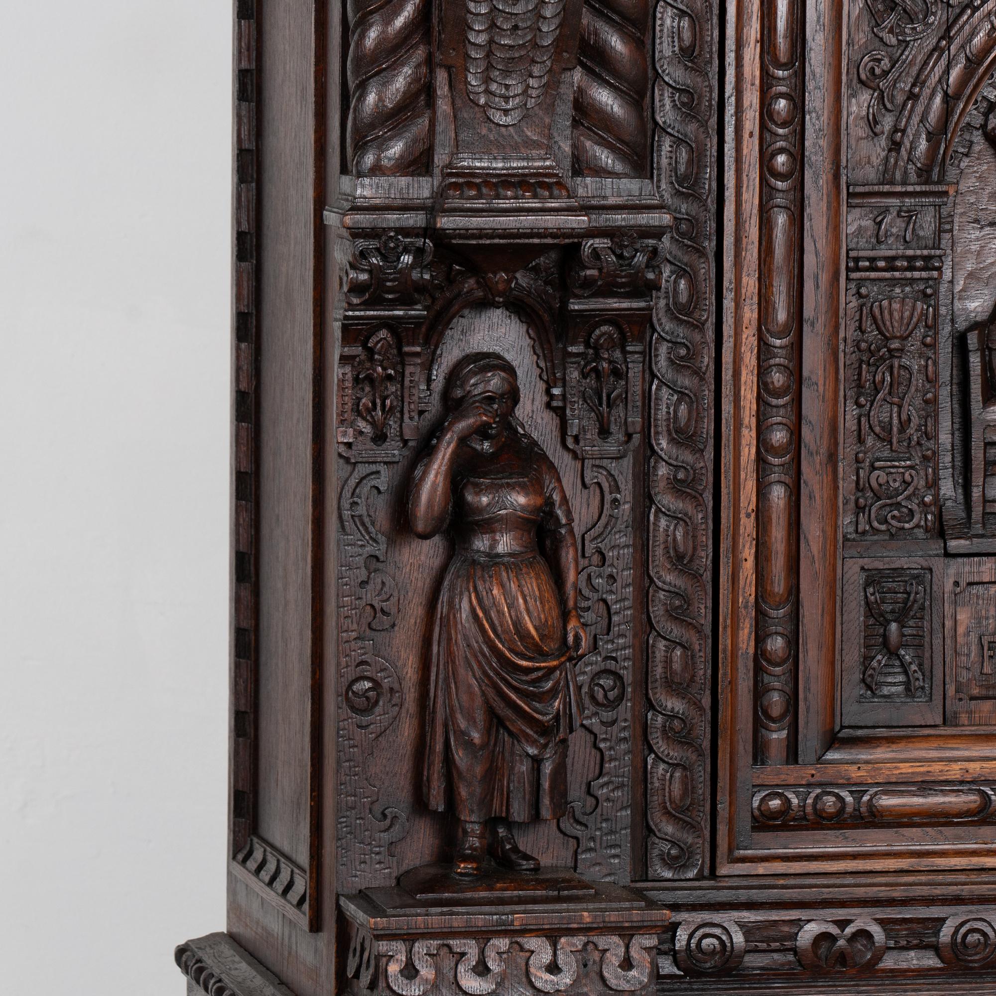 Barockes Schnitzkabinett aus Eiche, Schnapsschrank Bar aus Dänemark um 1860-80 2