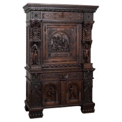 Baroque Carved Oak Cabinet, Liquor Cabinet Bar from Denmark circa 1860-80