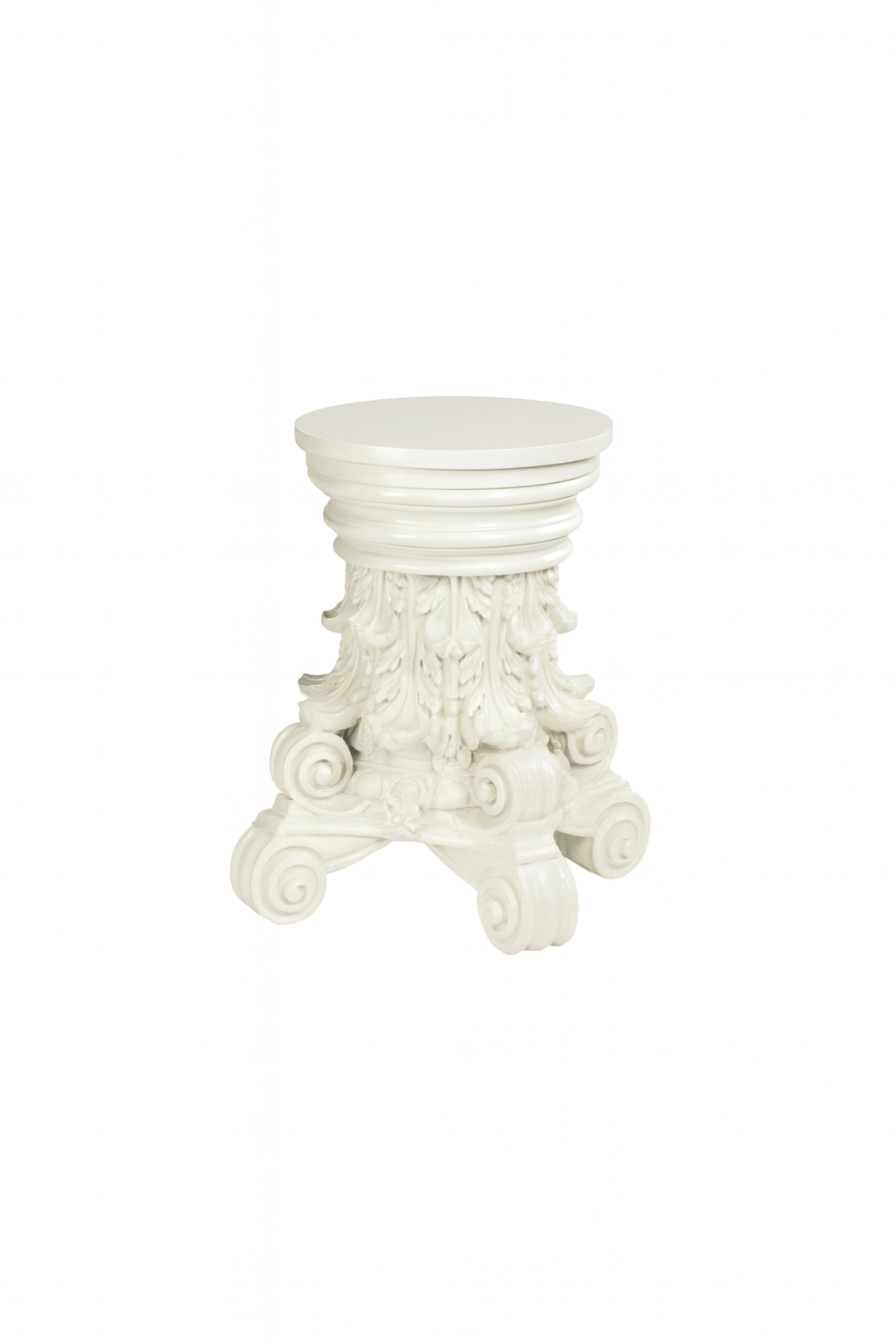 Italian Baroque Carved Off White Capital Pedestal Base,  Early 20th Century For Sale