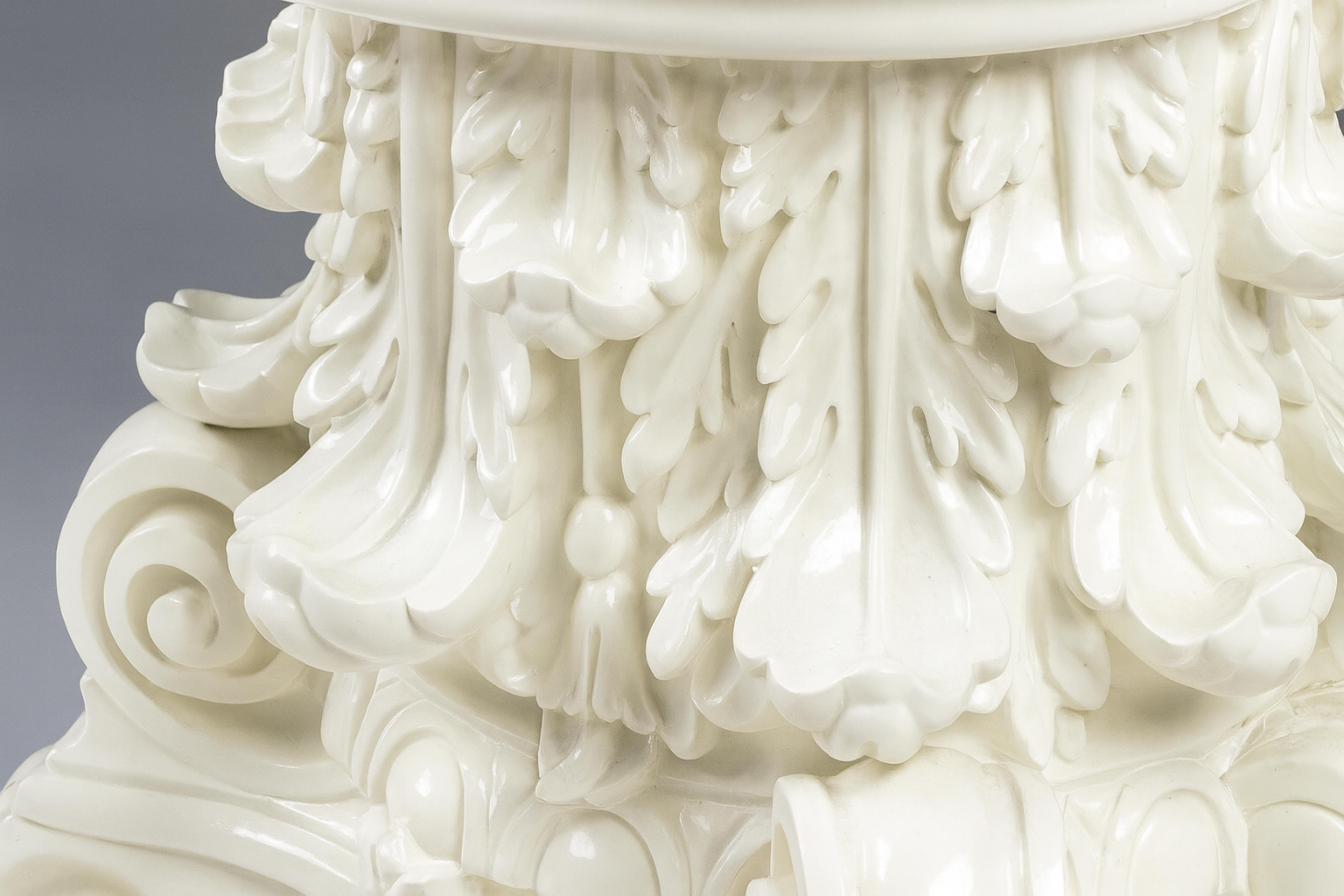 Hand-Carved Baroque Carved Off White Capital Pedestal Base,  Early 20th Century For Sale