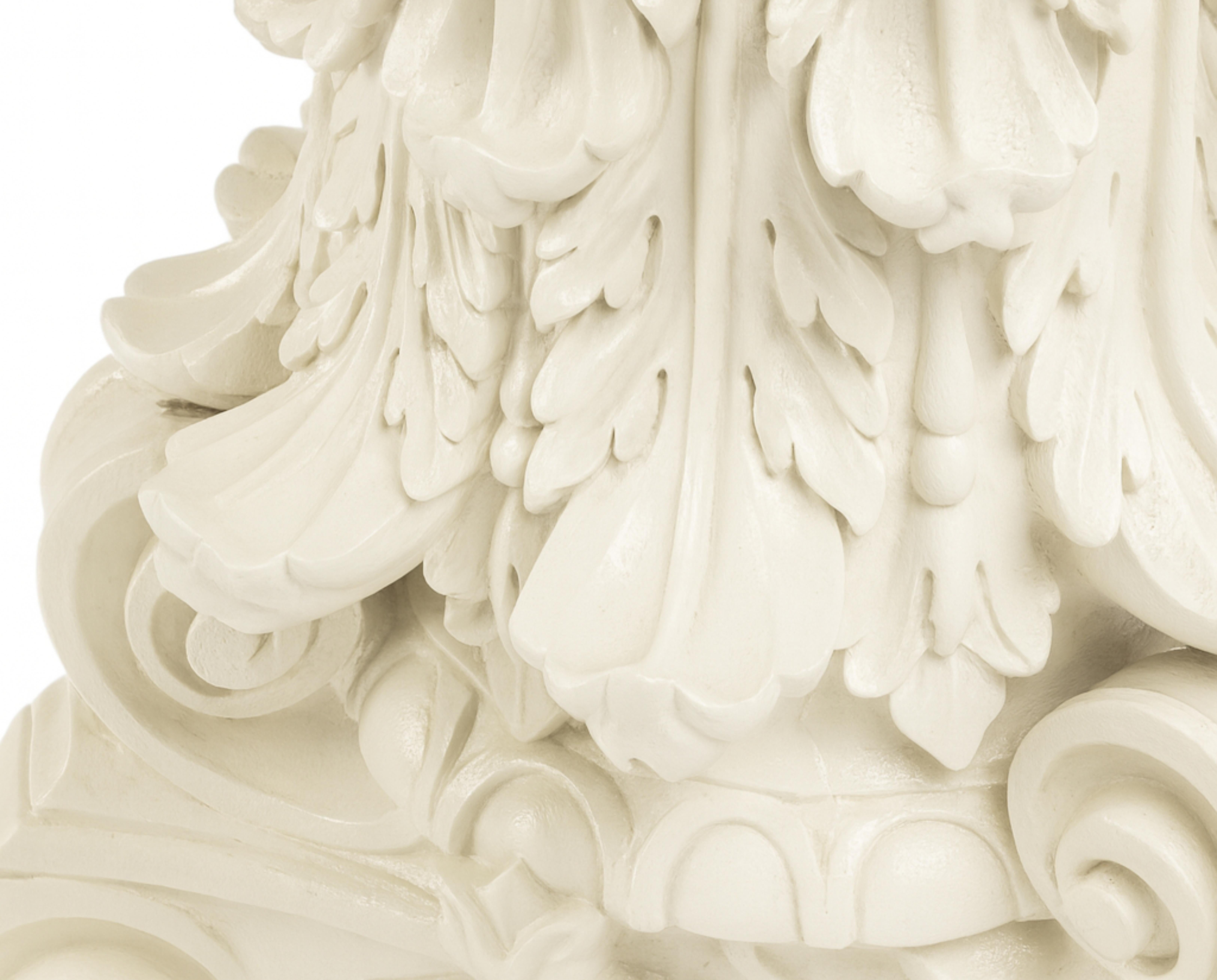 Chestnut Baroque Carved Off White Capital Pedestal Base,  Early 20th Century For Sale