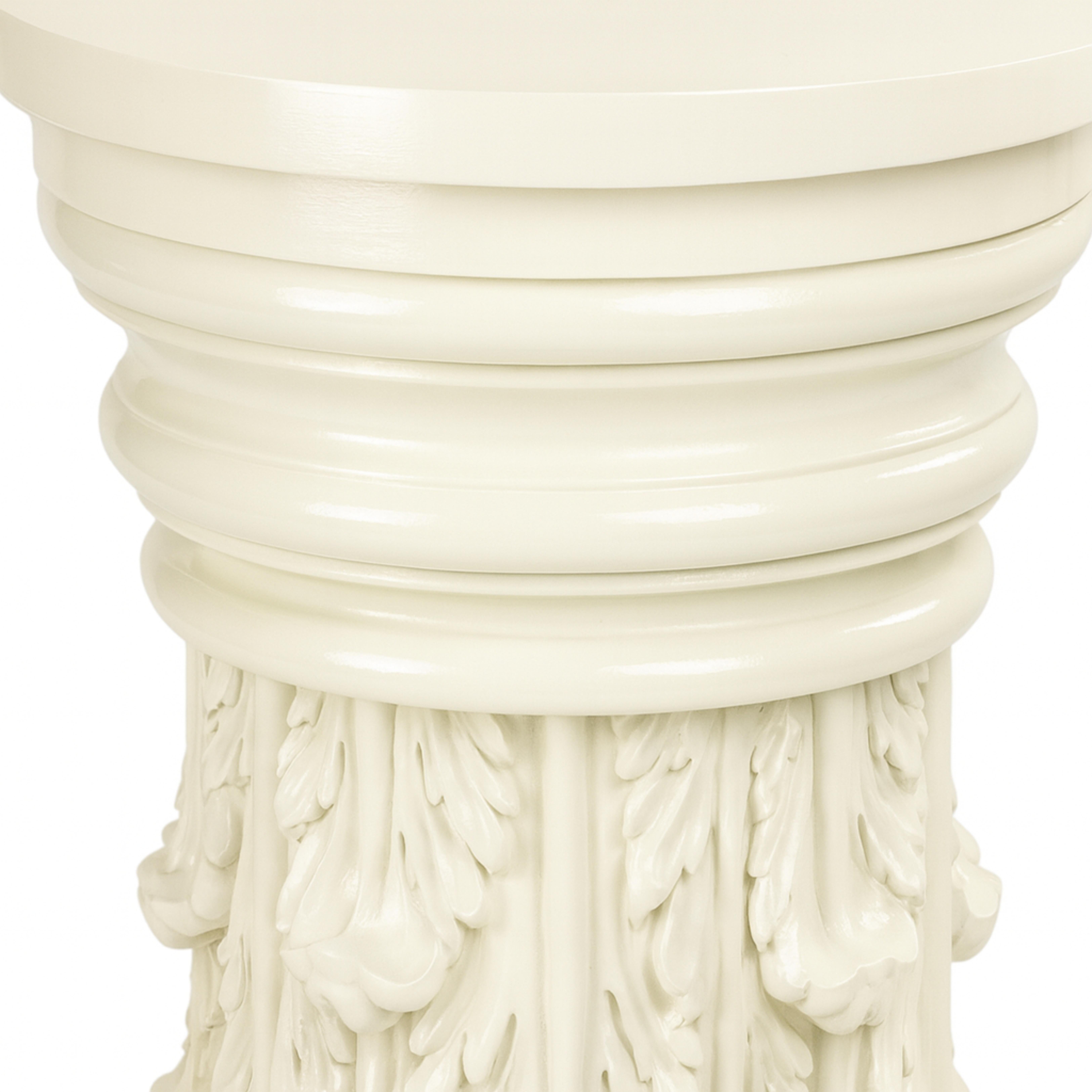Baroque Carved Off White Capital Pedestal Base,  Early 20th Century For Sale 2