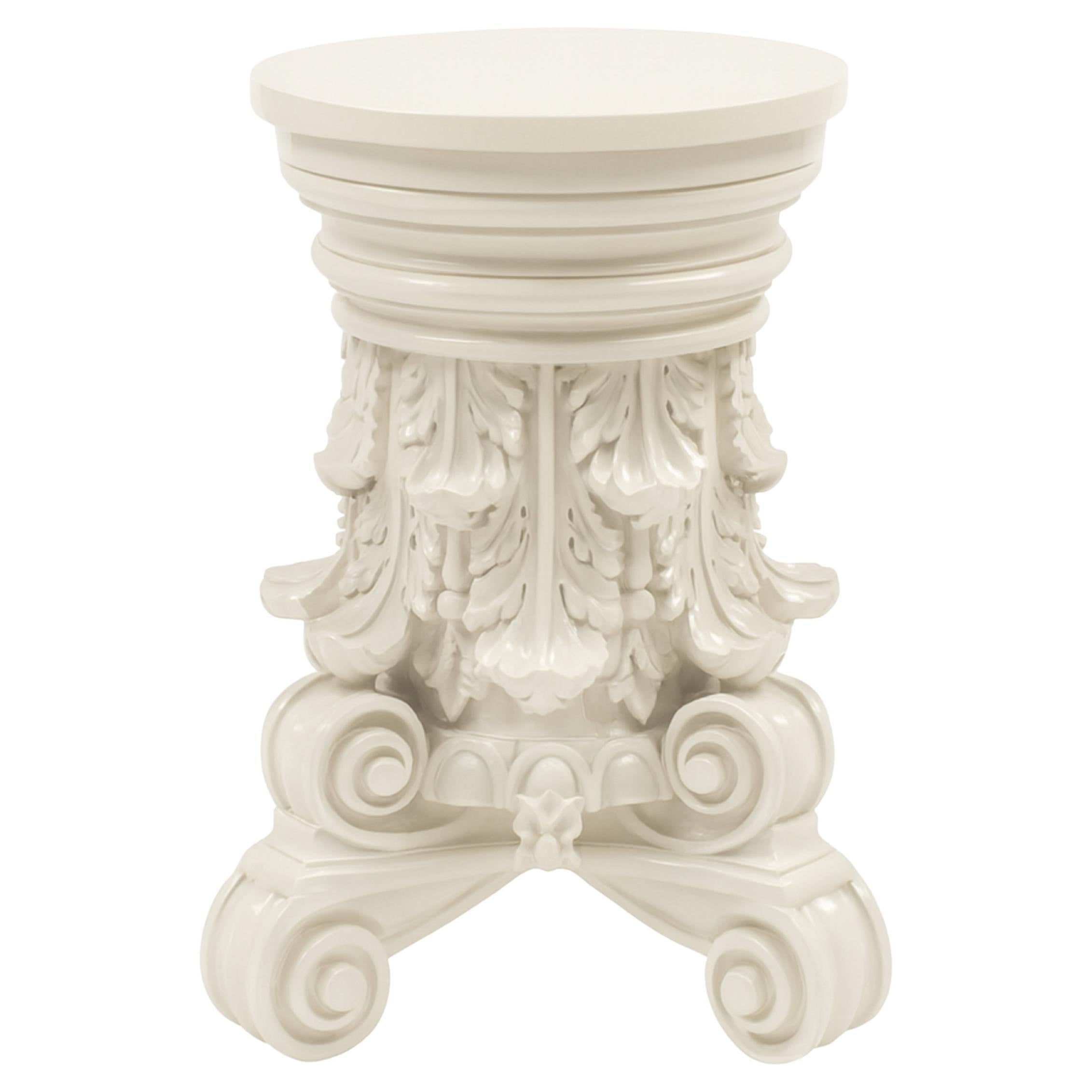 Baroque Carved Off White Capital Pedestal Base,  Early 20th Century For Sale