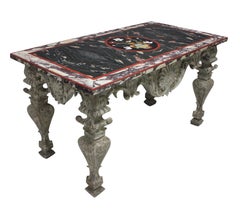 Baroque Carved & Painted Table With Pietra Dura Marble Top