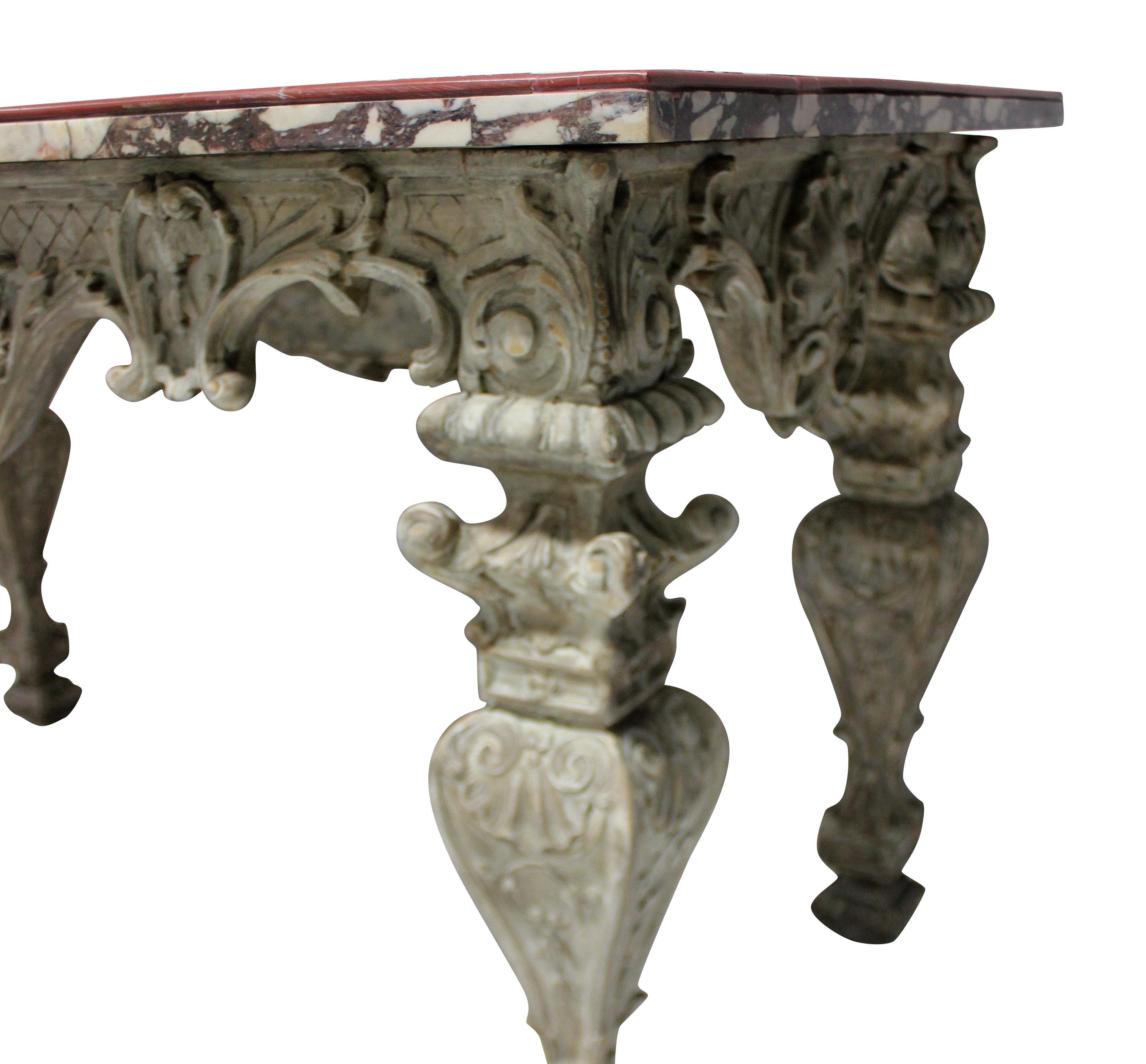Late 19th Century Baroque Carved & Painted Table With Pietra Dura Marble Top For Sale