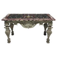 Antique Baroque Carved & Painted Table With Pietra Dura Marble Top