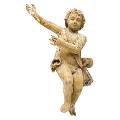 Antique Baroque Carved Pine Cherub Figure, 17th Century Italian