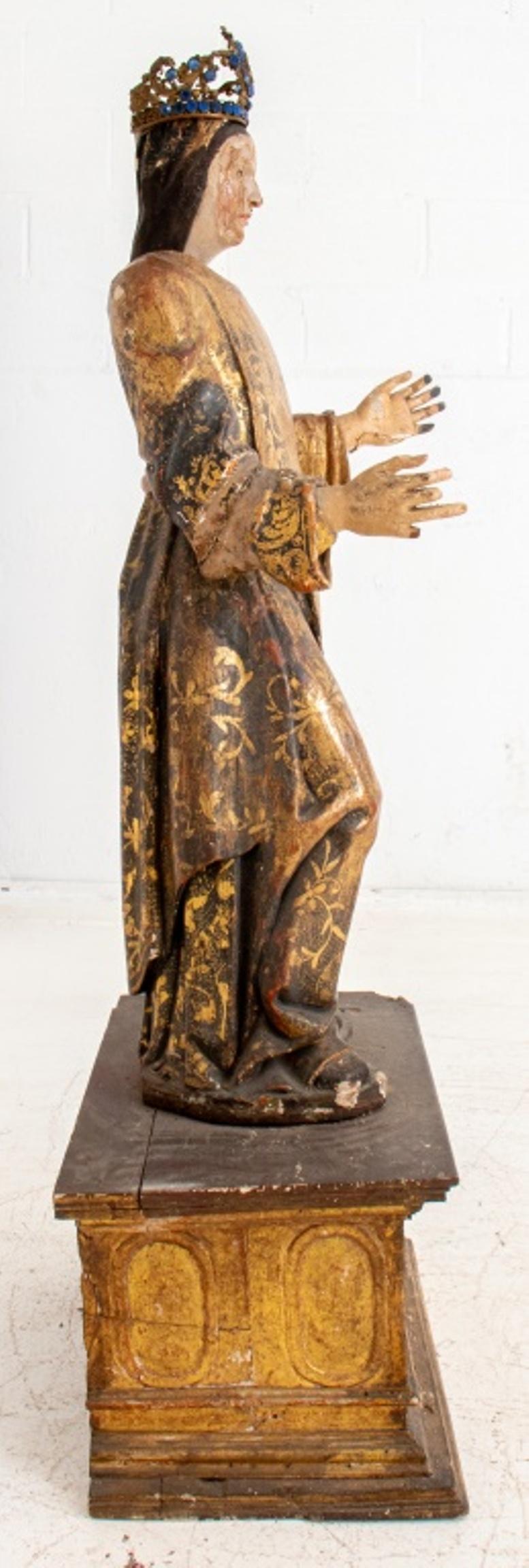 Baroque Carved Polychromed Wood Virgin Figure For Sale at 1stDibs