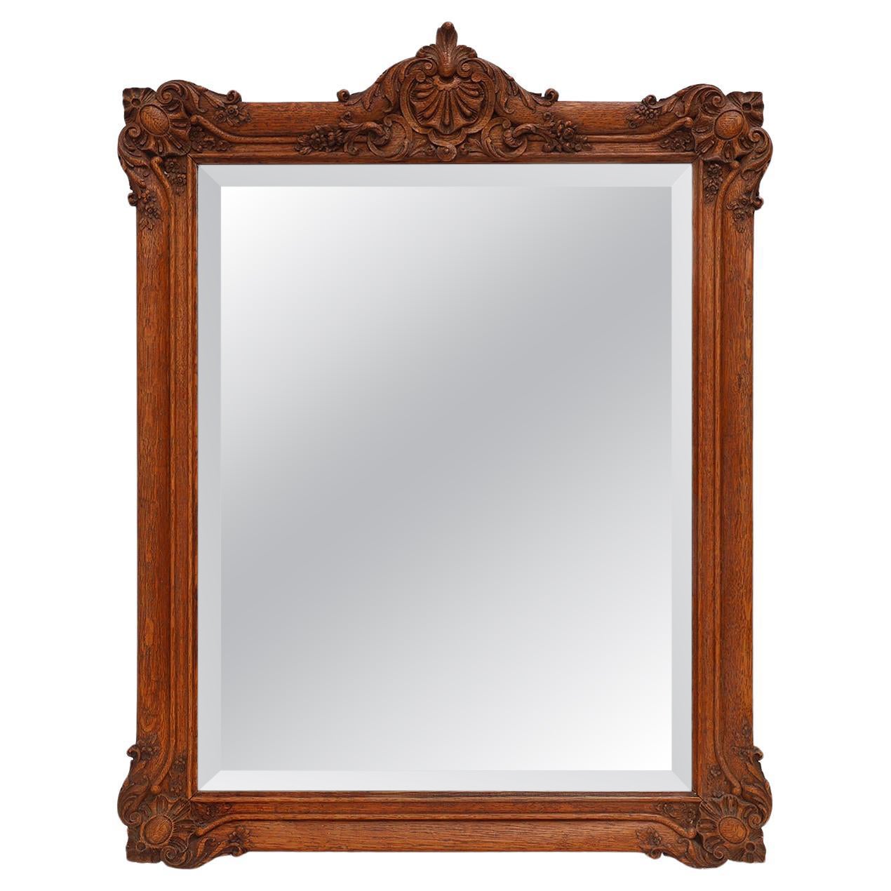 Baroque carved wooden beveled mirror in Louis XV style, France 1900s