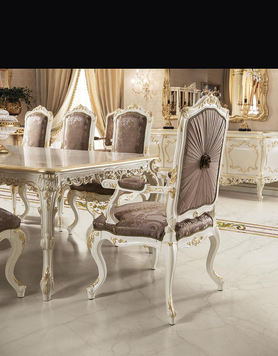Italian Baroque Chair with Armrests in Ivory White Finish and Curved Legs by Modenese For Sale