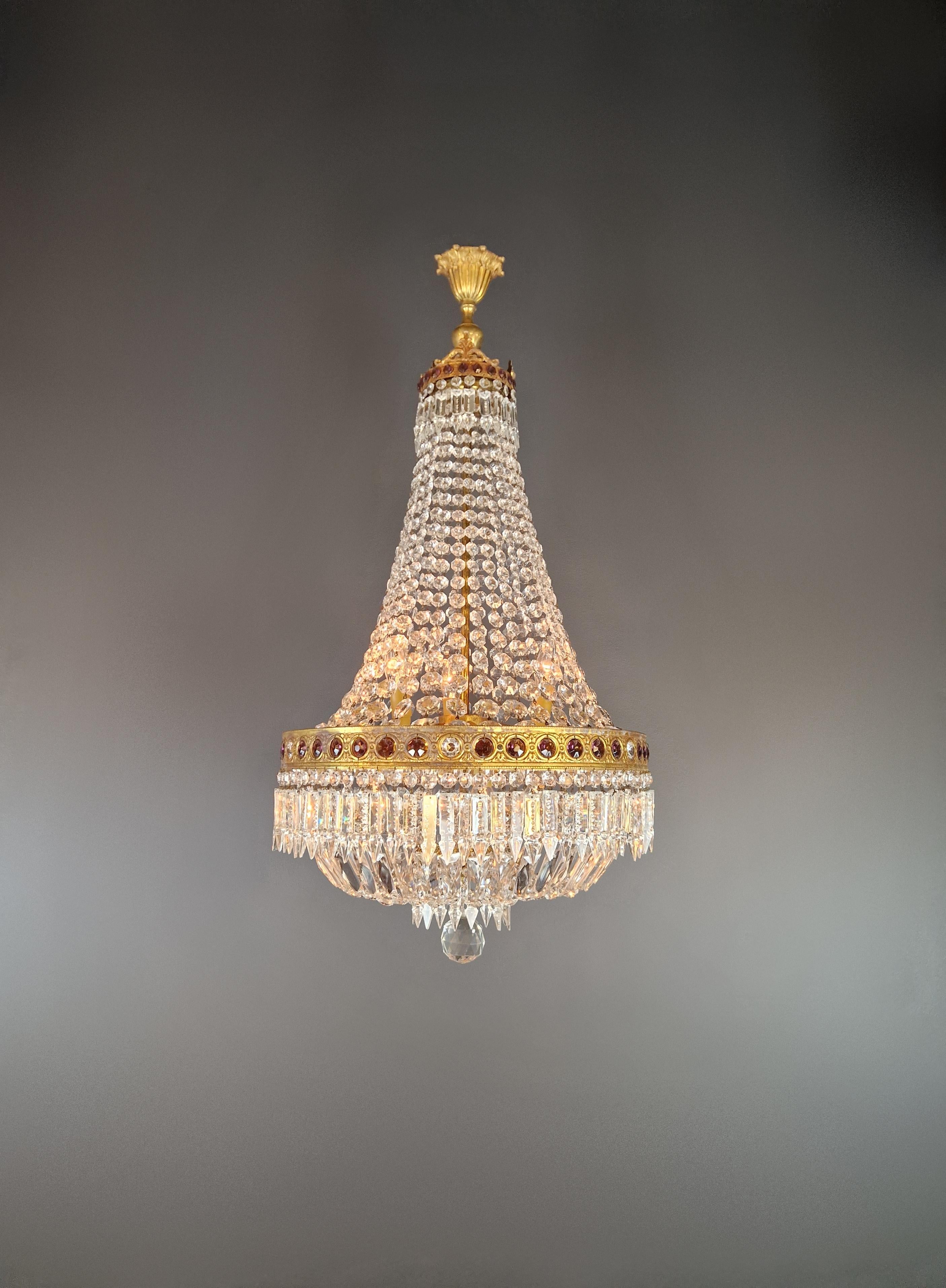 Italian Baroque Chandelier Crystal Empire Brass Sac a Pearl Lustre Antique Purple