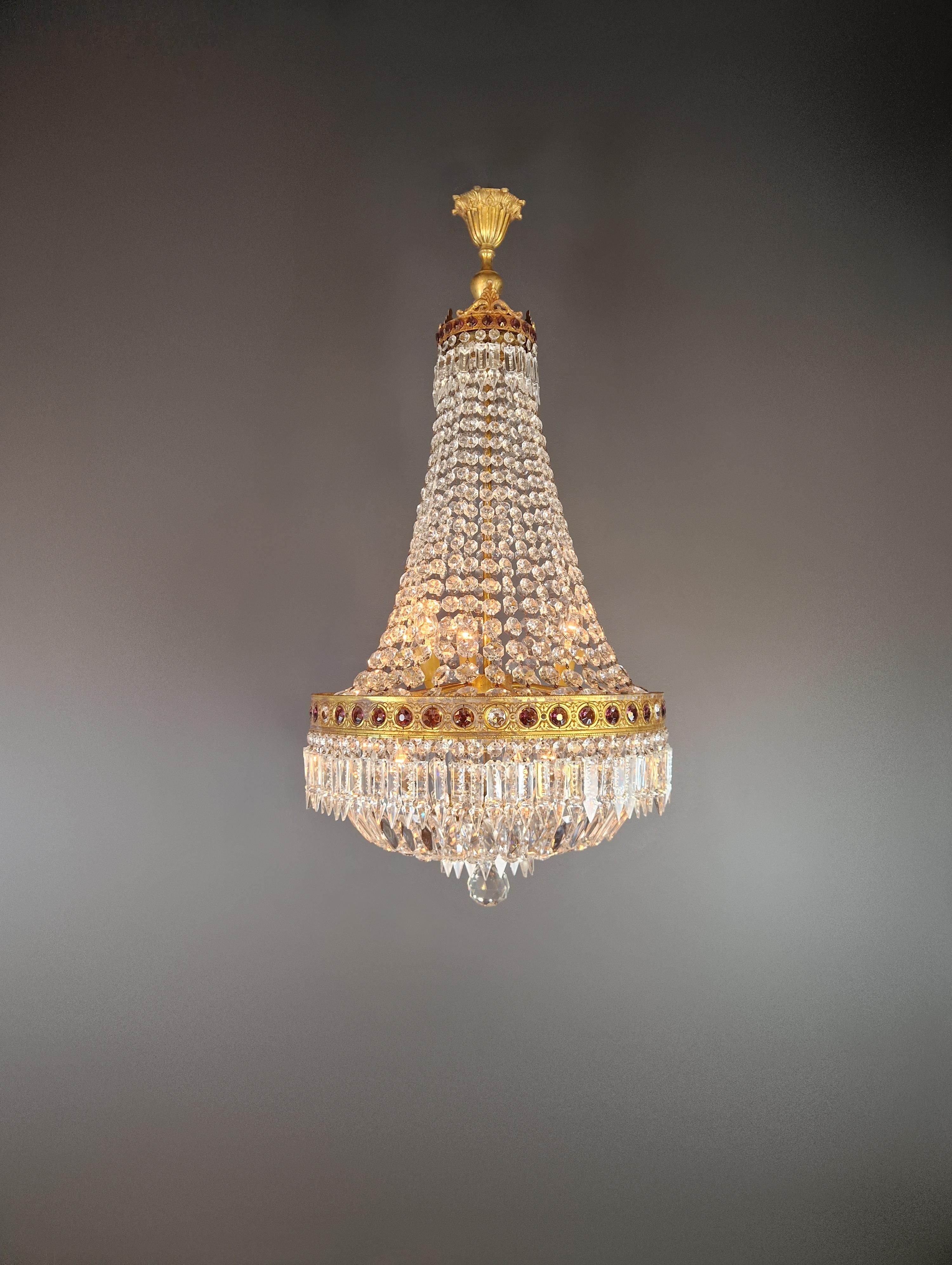 Hand-Knotted Baroque Chandelier Crystal Empire Brass Sac a Pearl Lustre Antique Purple