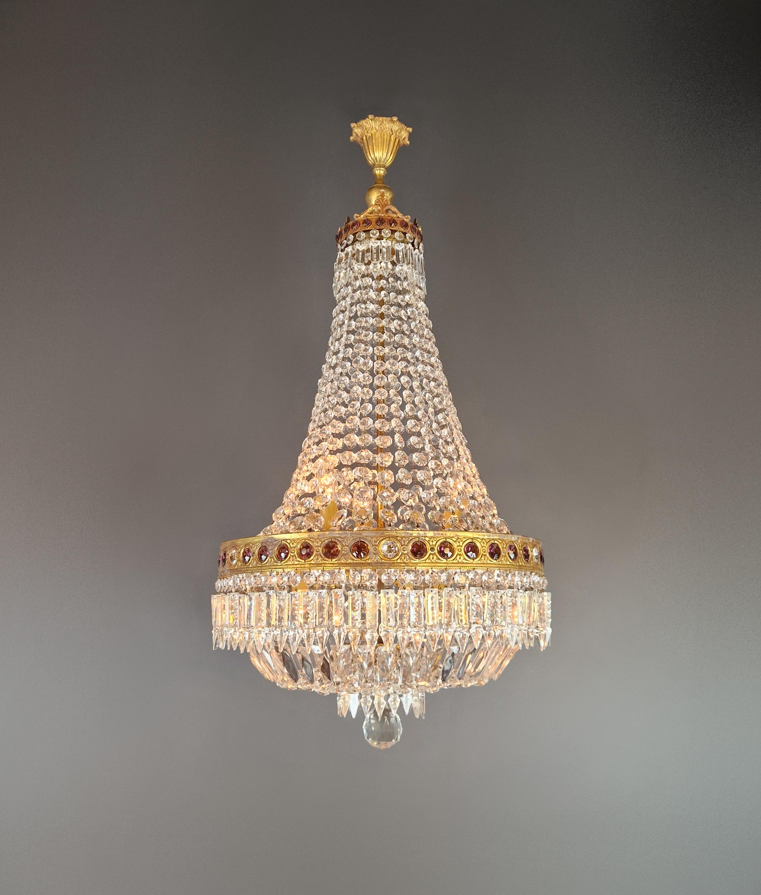 Baroque Chandelier Crystal Empire Brass Sac a Pearl Lustre Antique Purple In Good Condition In Berlin, DE