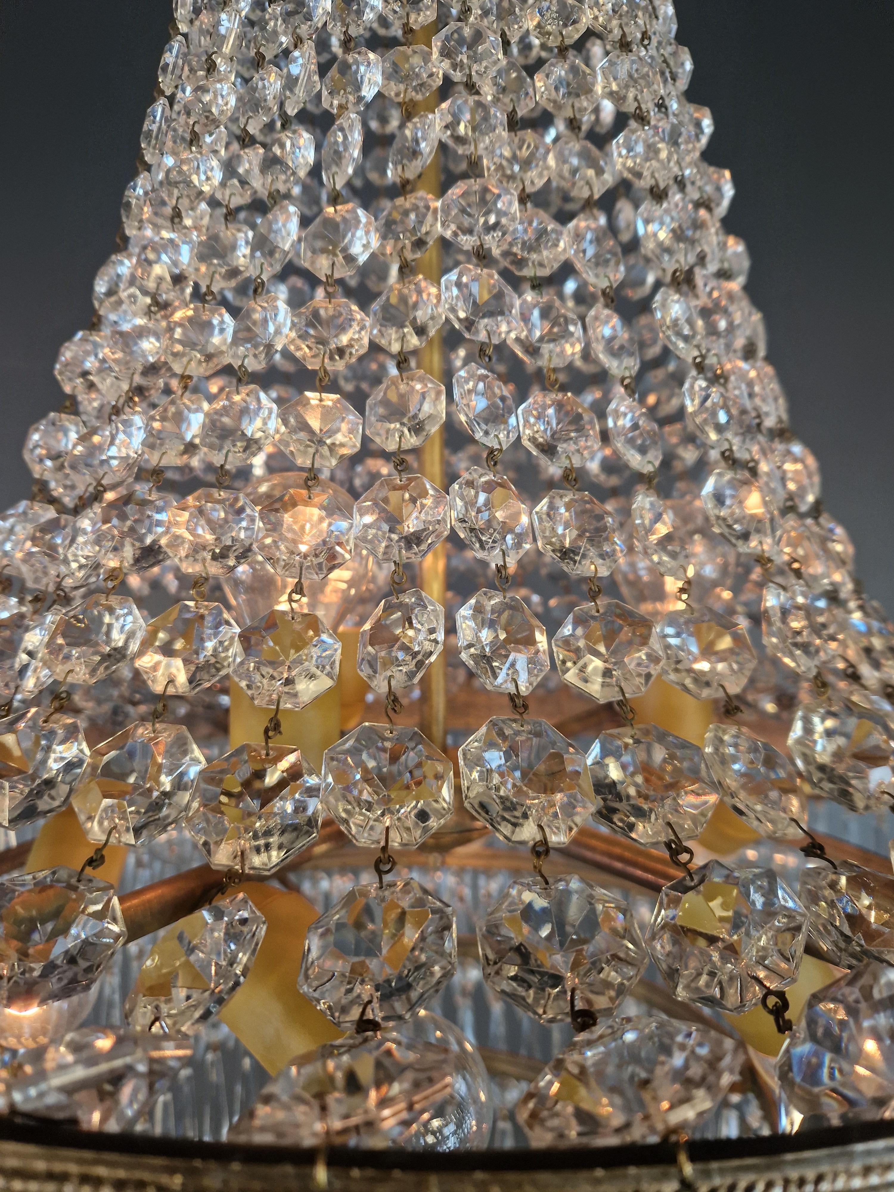 Baroque Chandelier Crystal Empire Brass Sac a Pearl Lustre Ceiling Antique 4