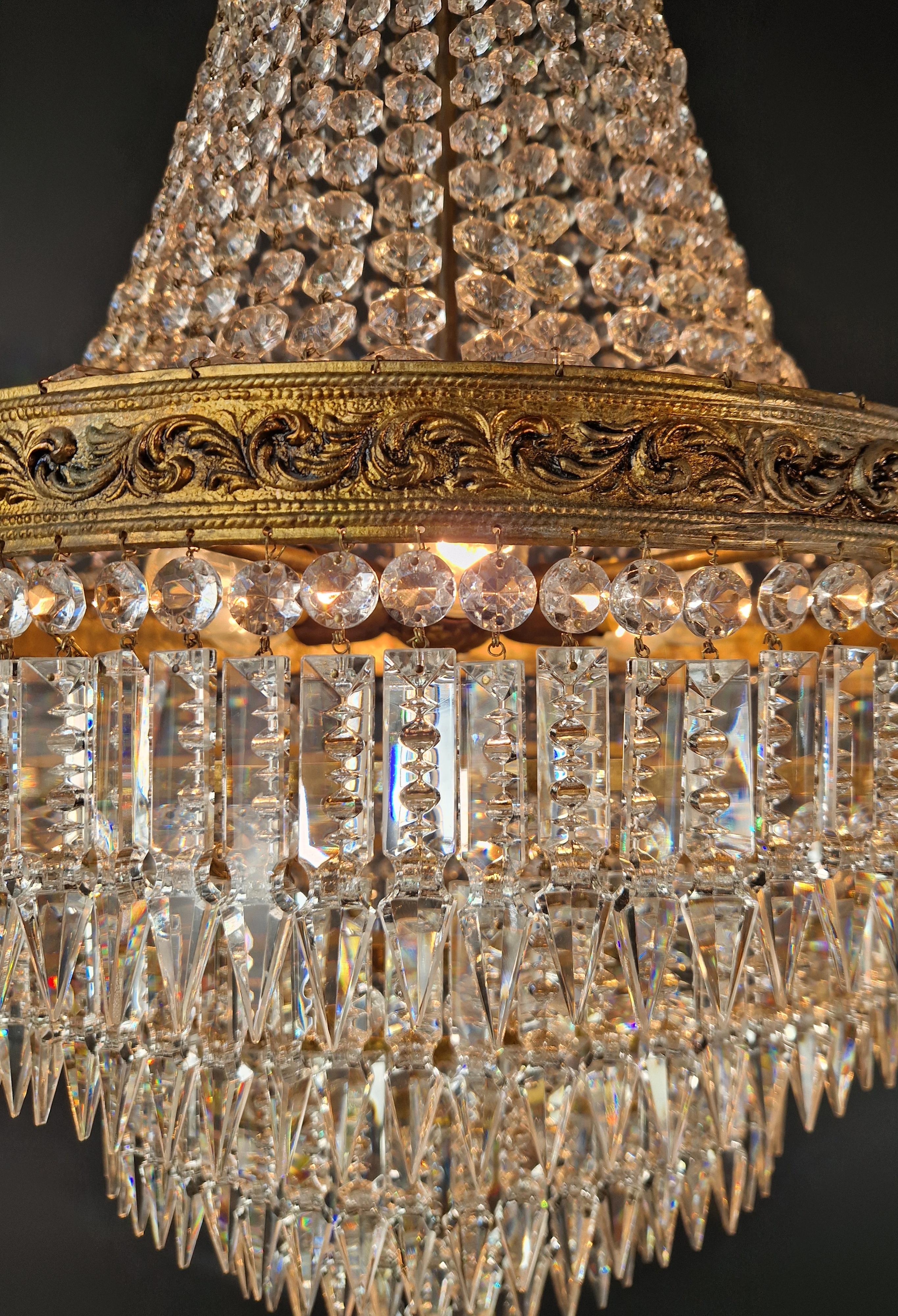 Baroque Chandelier Crystal Empire Brass Sac a Pearl Lustre Ceiling Antique For Sale 9