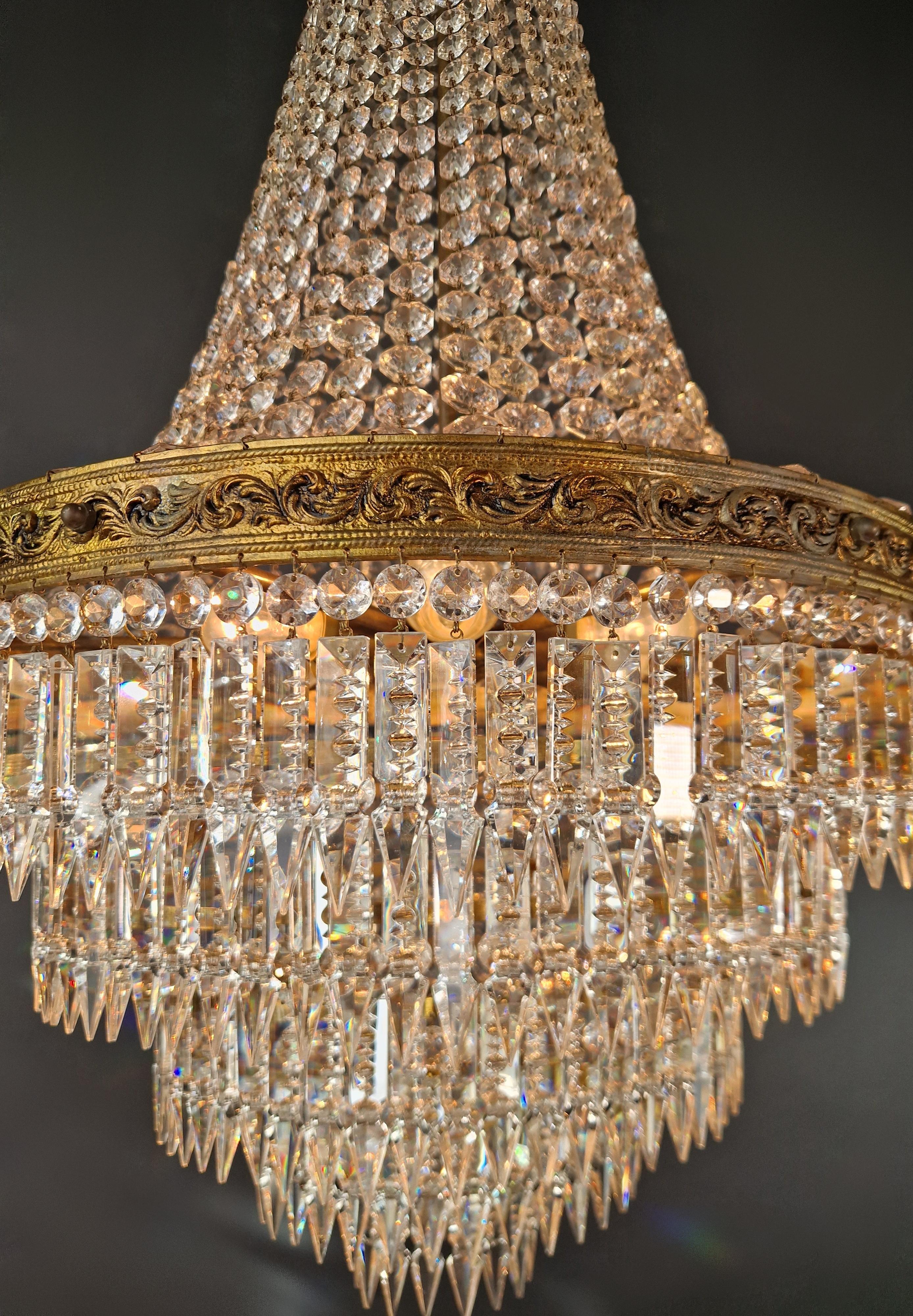 Baroque Chandelier Crystal Empire Brass Sac a Pearl Lustre Ceiling Antique For Sale 10