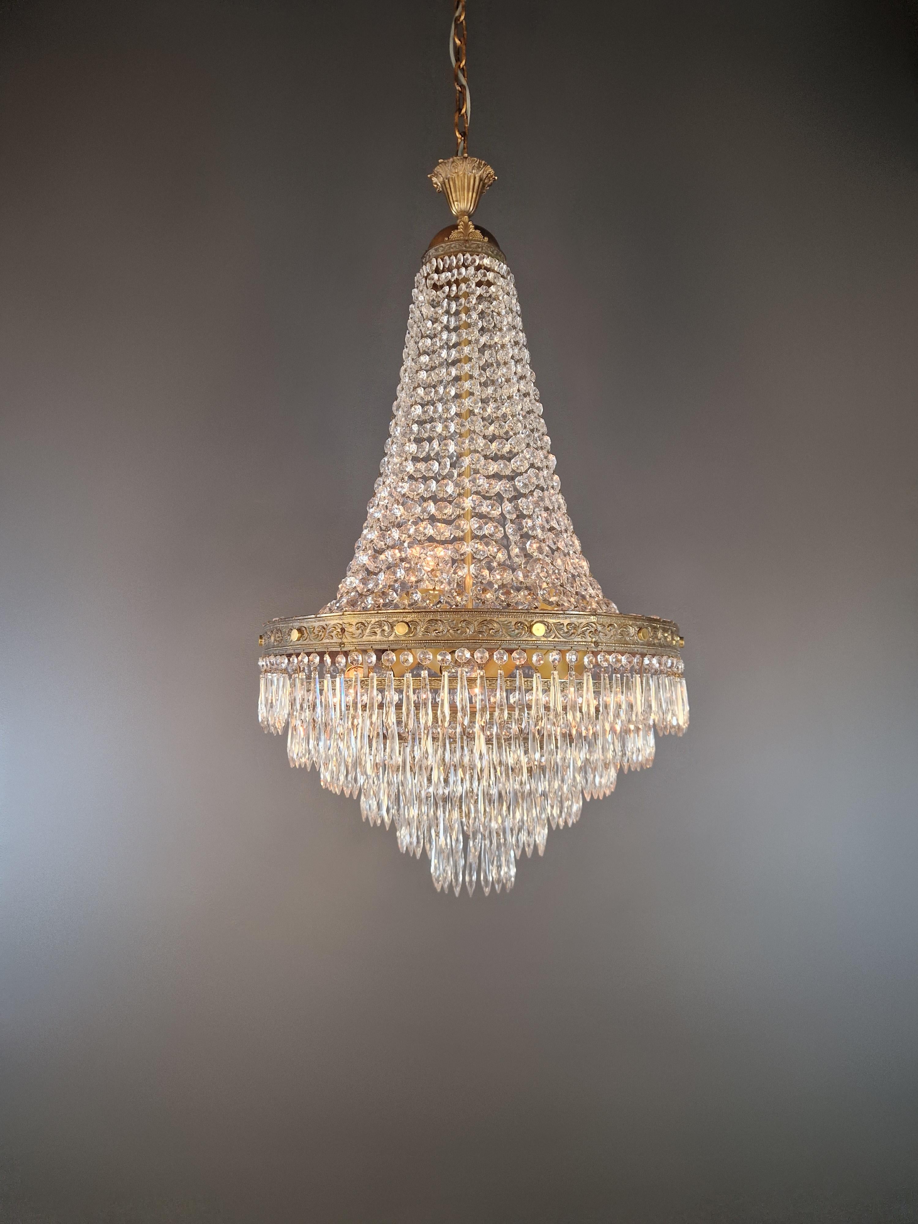 Italian Baroque Chandelier Crystal Empire Brass Sac a Pearl Lustre Ceiling Antique