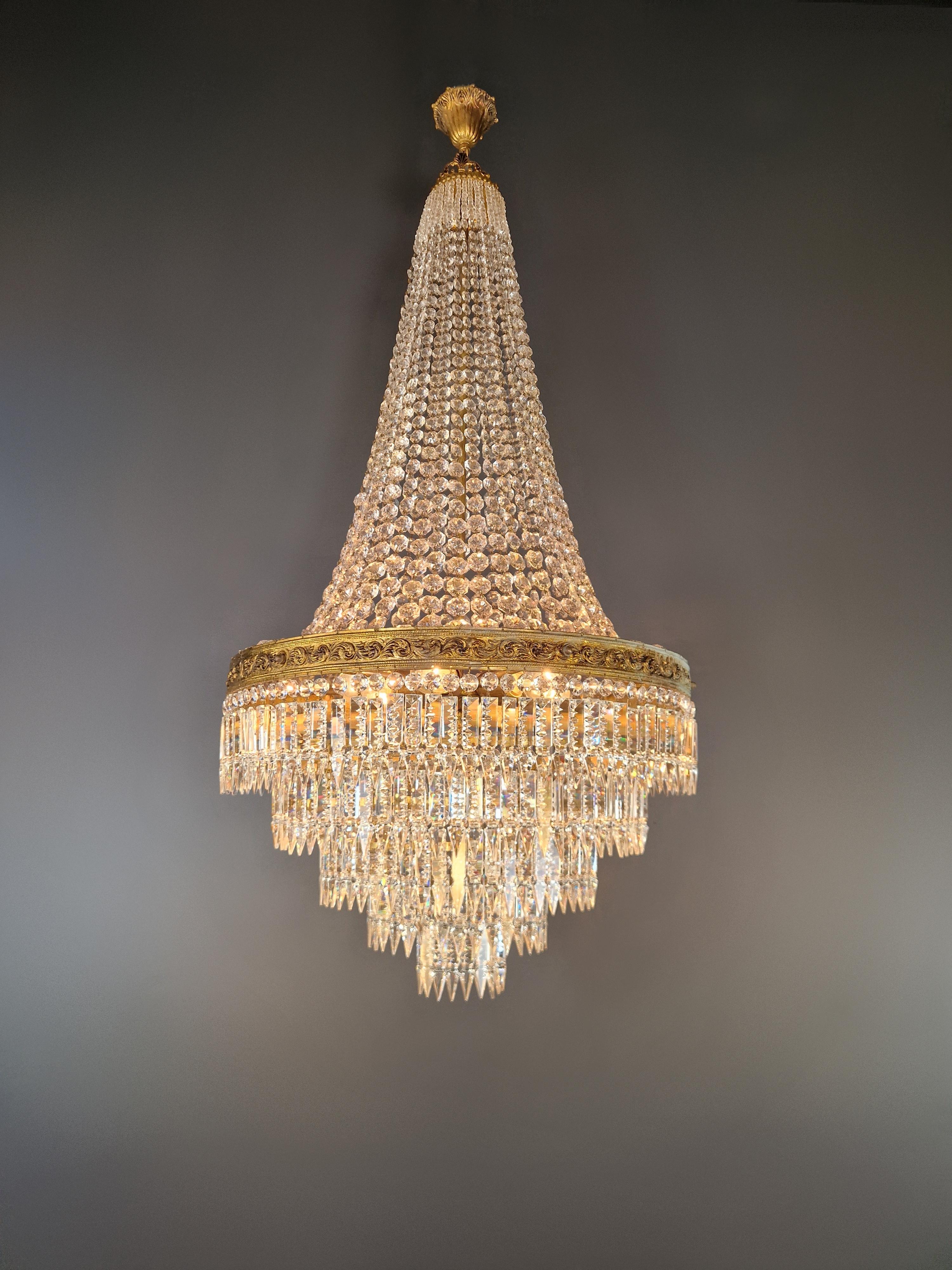 Italian Baroque Chandelier Crystal Empire Brass Sac a Pearl Lustre Ceiling Antique For Sale