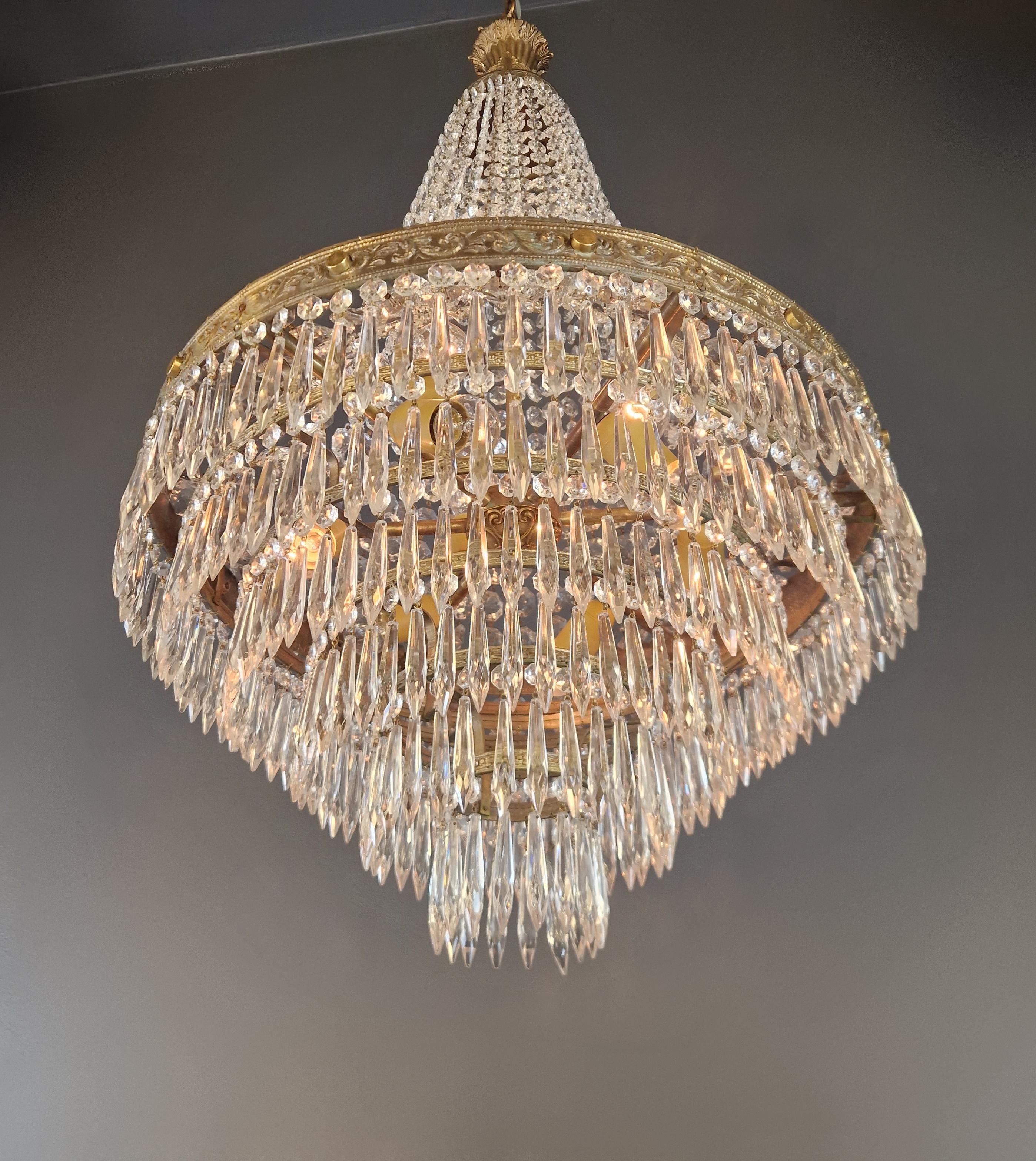 Baroque Chandelier Crystal Empire Brass Sac a Pearl Lustre Ceiling Antique 1