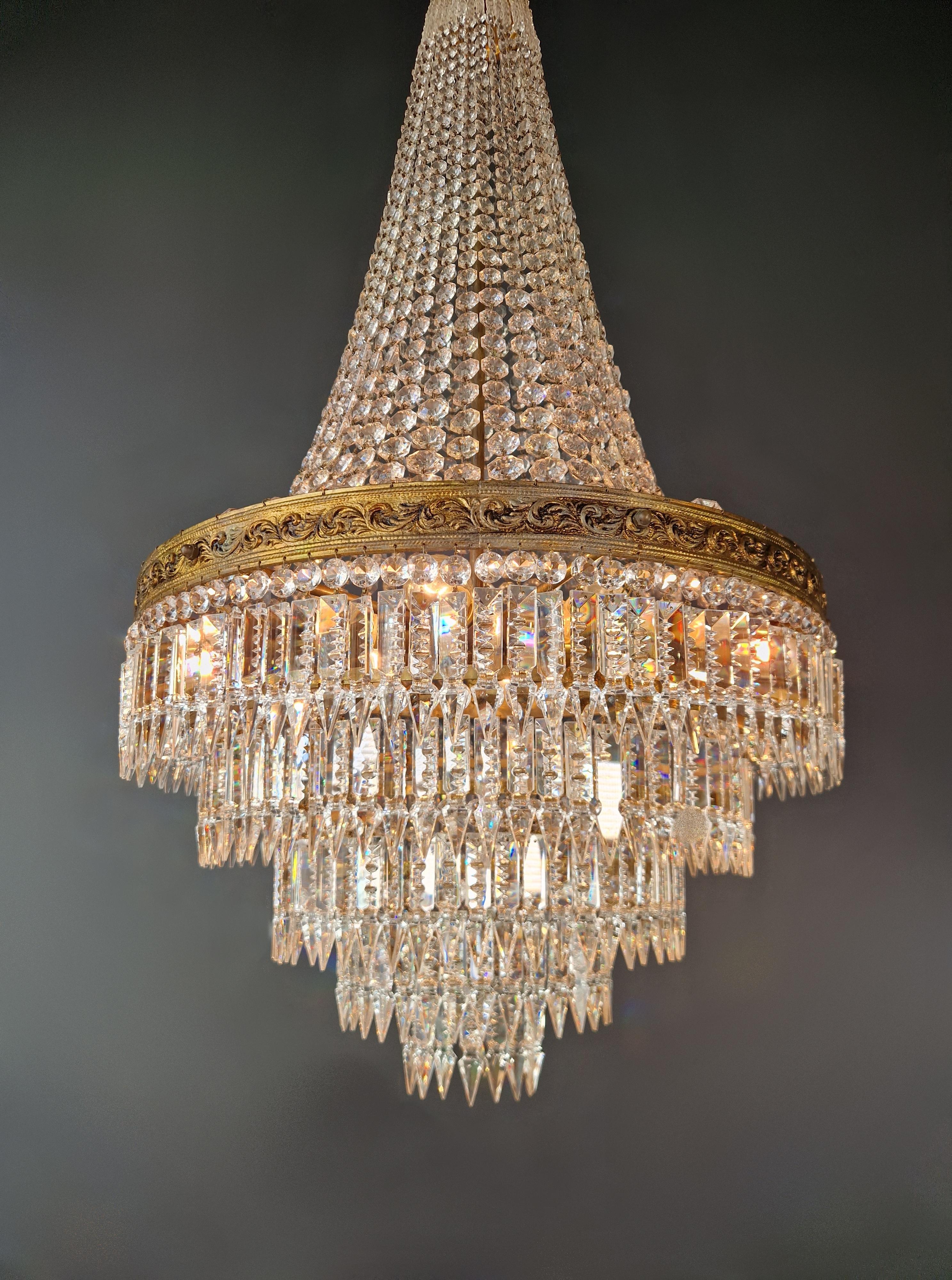 Baroque Chandelier Crystal Empire Brass Sac a Pearl Lustre Ceiling Antique For Sale 1