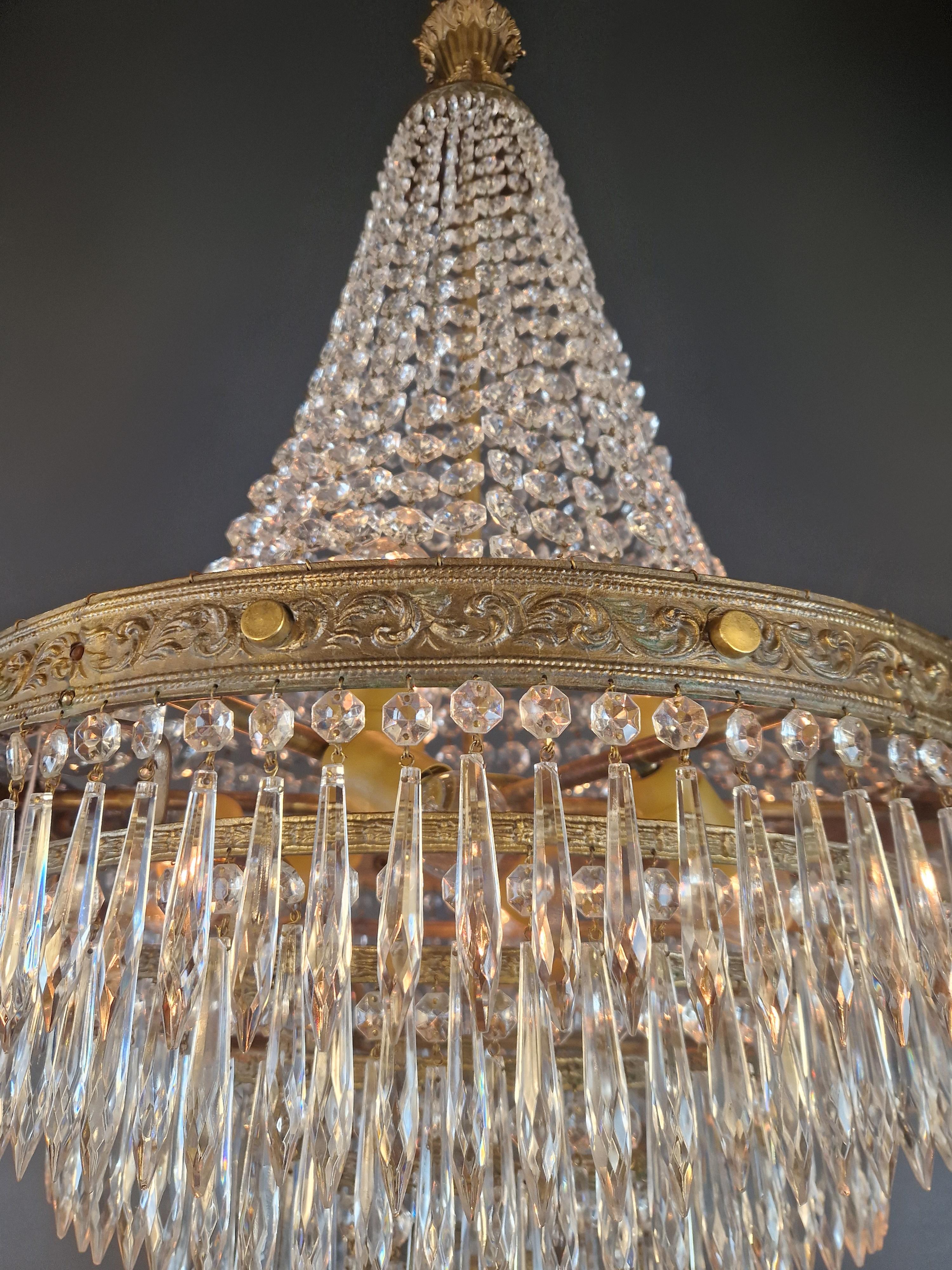 Baroque Chandelier Crystal Empire Brass Sac a Pearl Lustre Ceiling Antique 2
