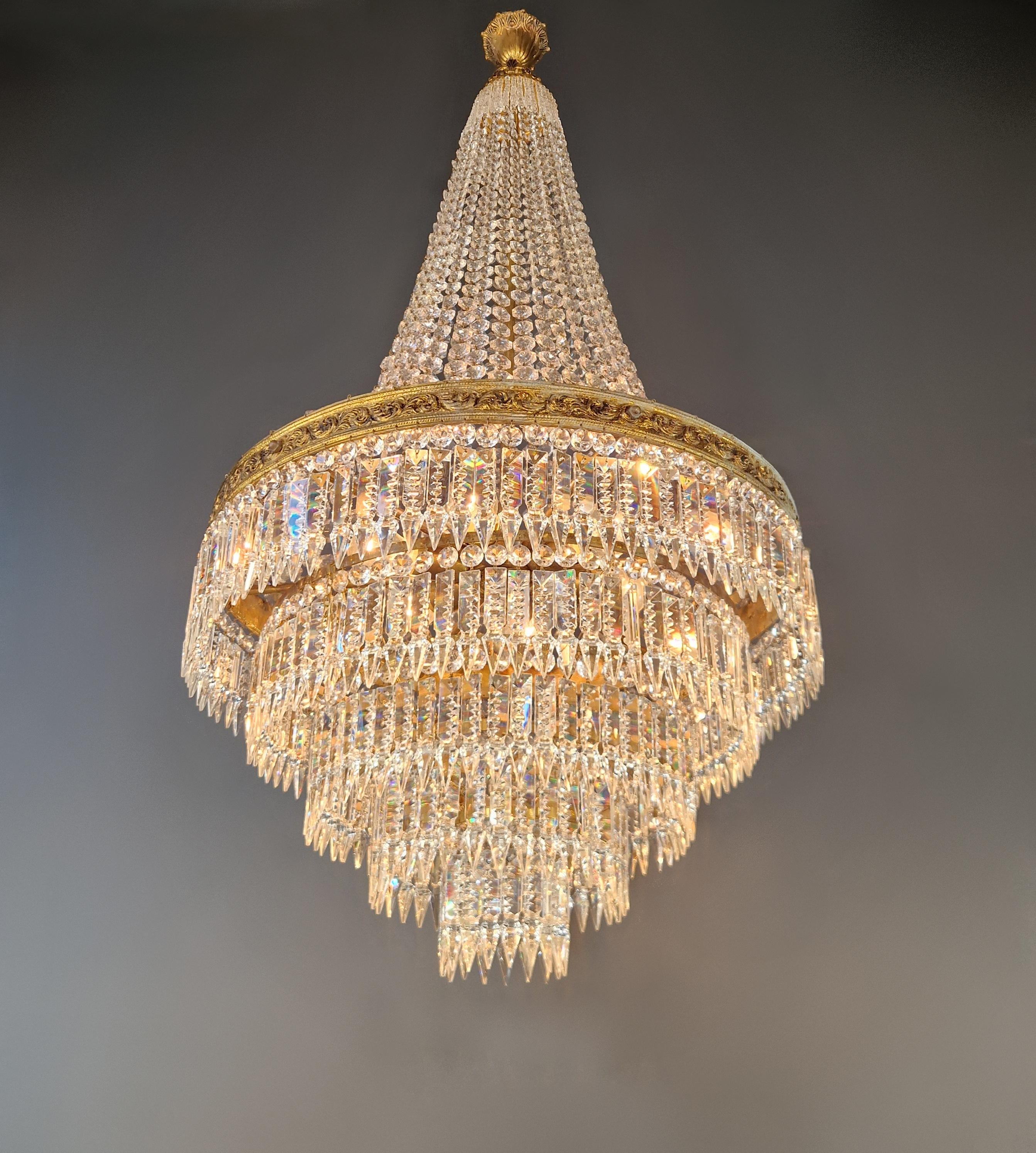 Baroque Chandelier Crystal Empire Brass Sac a Pearl Lustre Ceiling Antique For Sale 2