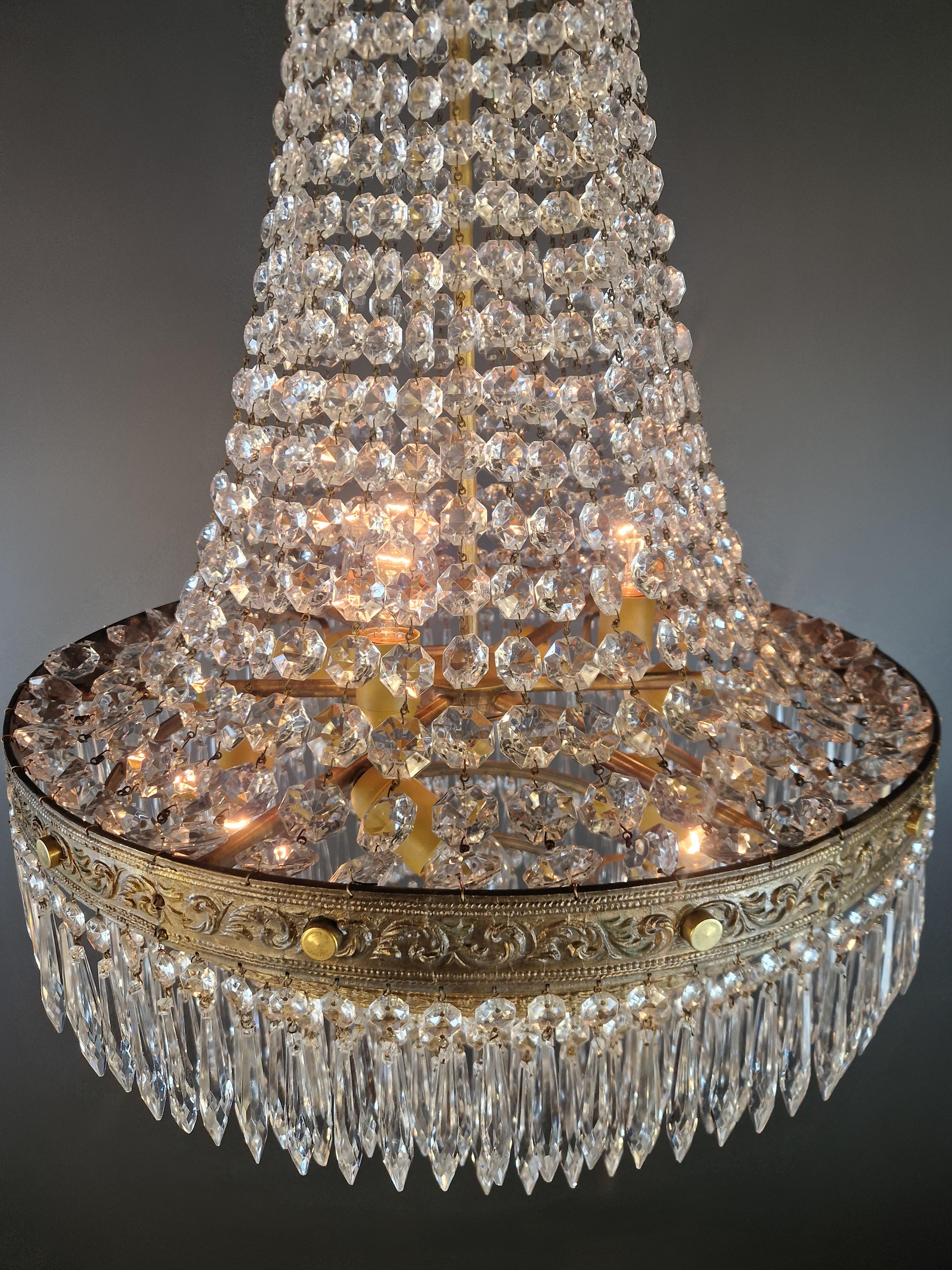 Baroque Chandelier Crystal Empire Brass Sac a Pearl Lustre Ceiling Antique 3