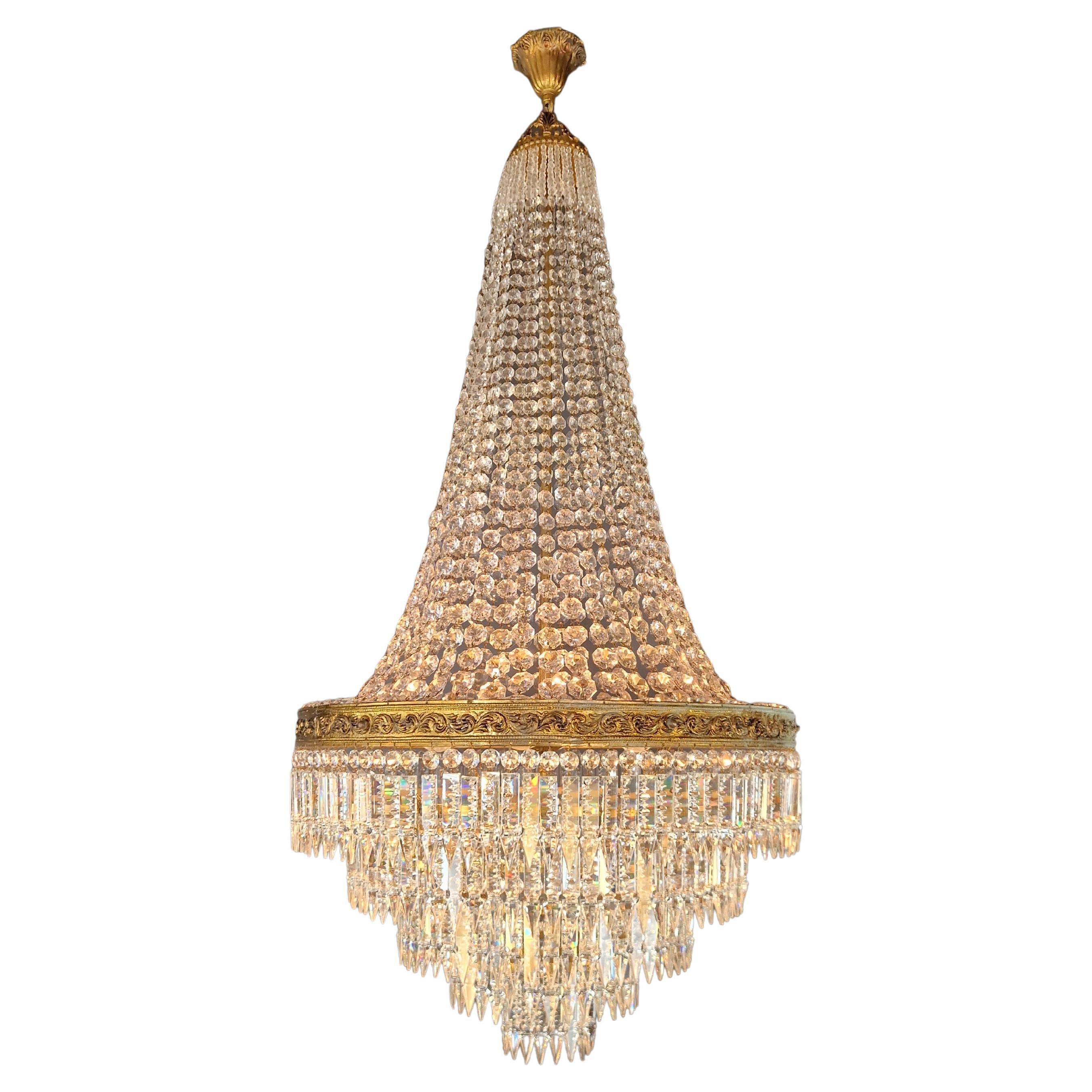 Baroque Chandelier Crystal Empire Brass Sac a Pearl Lustre Ceiling Antique