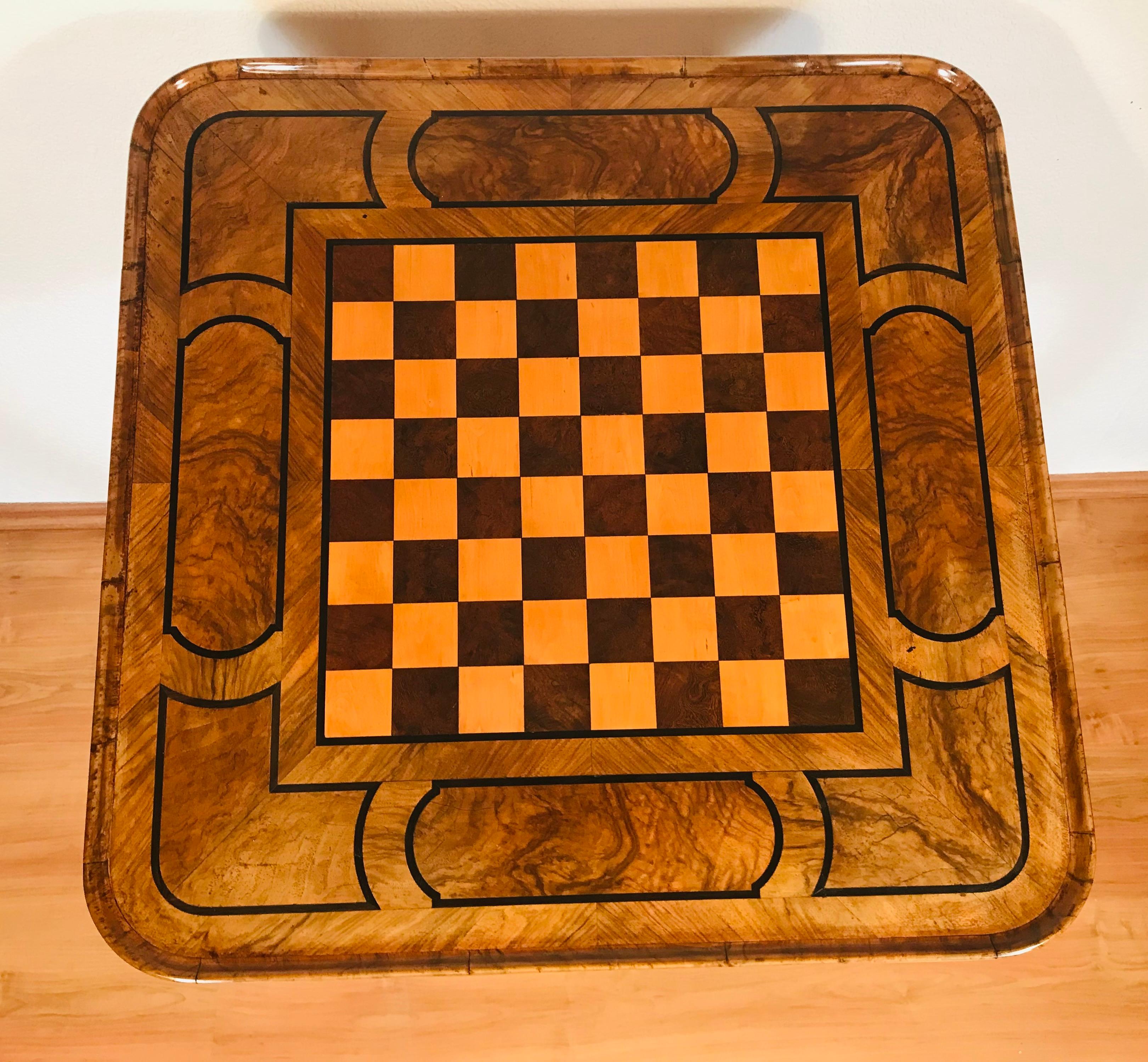 Marquetry Baroque Chess Table, Germany 1750 For Sale